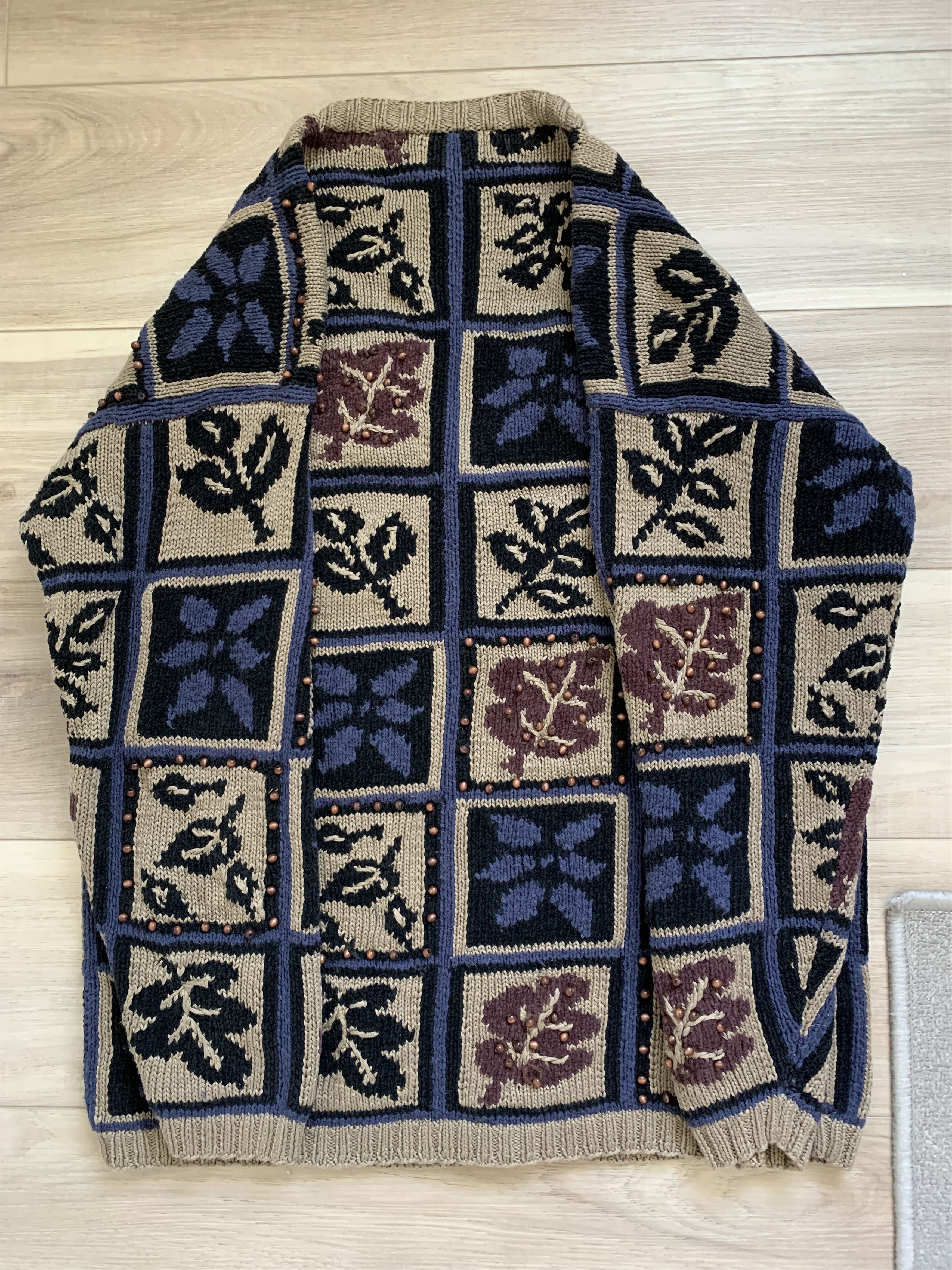 Vintage 1990s COZY HAND KNIT PATTERN CARDIGAN / GRANDPA CORE Size US M / EU 48-50 / 2 - 8 Thumbnail