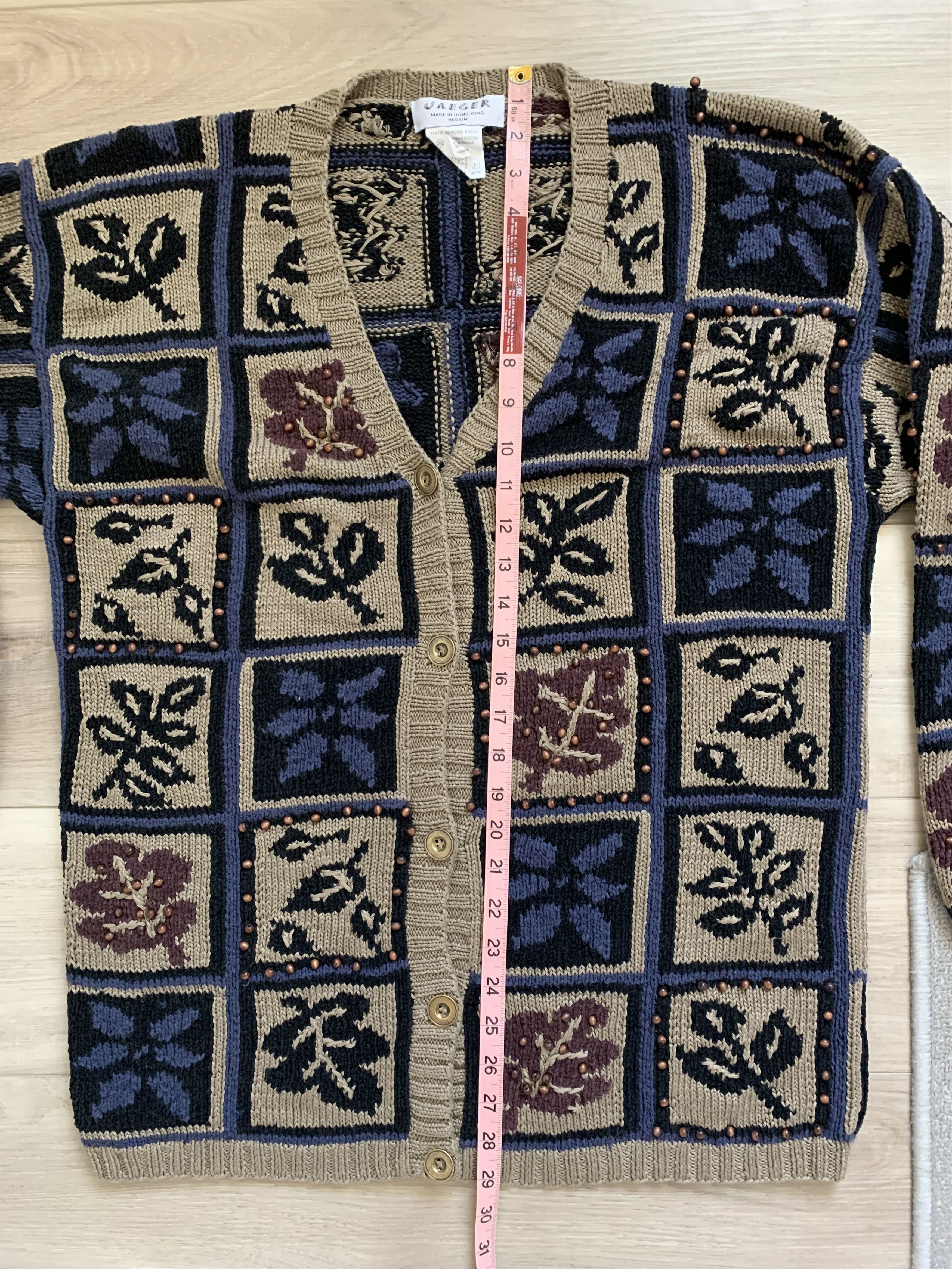 Vintage 1990s COZY HAND KNIT PATTERN CARDIGAN / GRANDPA CORE Size US M / EU 48-50 / 2 - 5 Thumbnail