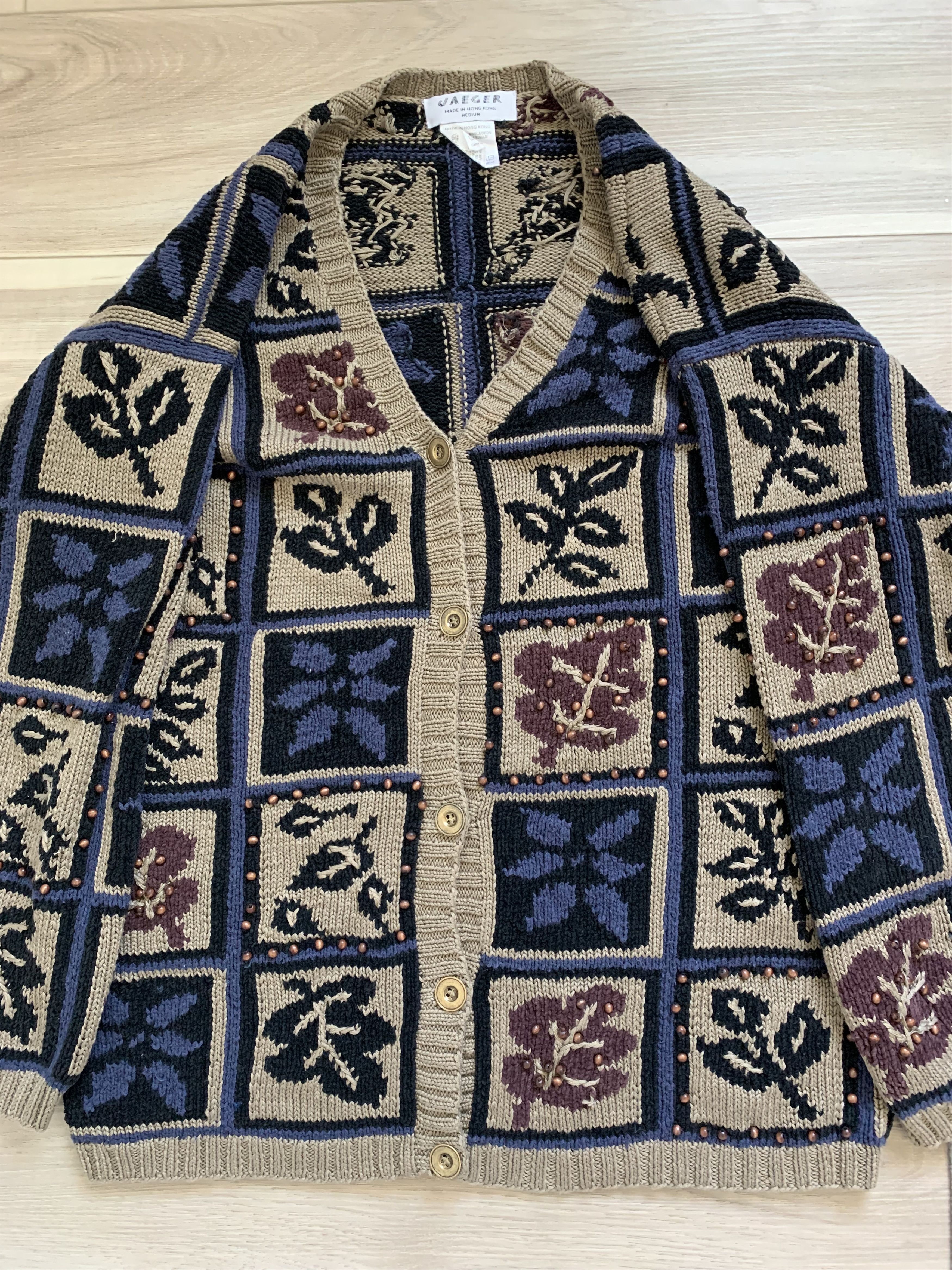 Vintage 1990s COZY HAND KNIT PATTERN CARDIGAN / GRANDPA CORE Size US M / EU 48-50 / 2 - 1 Thumbnail