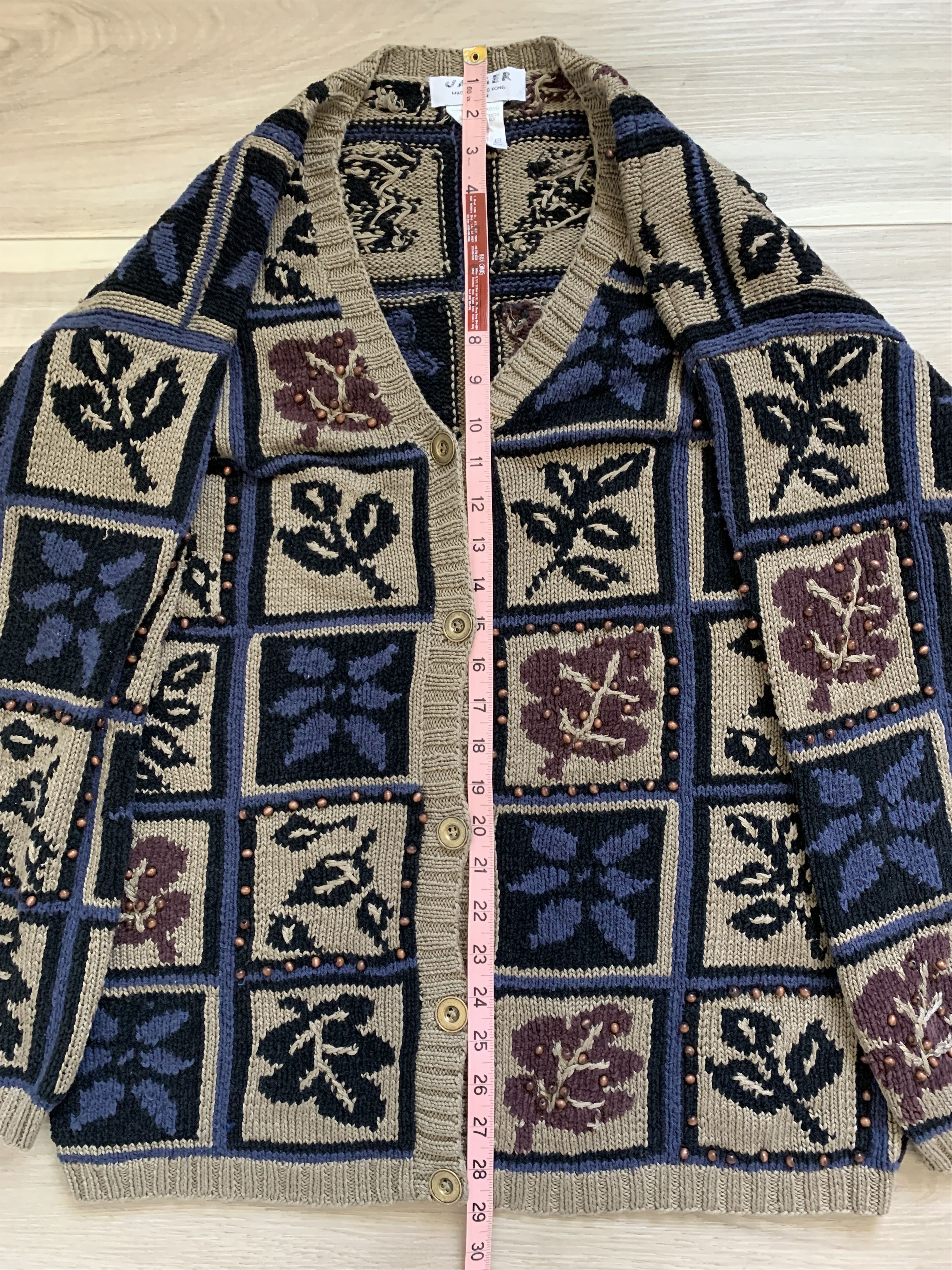 Vintage 1990s COZY HAND KNIT PATTERN CARDIGAN / GRANDPA CORE Size US M / EU 48-50 / 2 - 3 Thumbnail