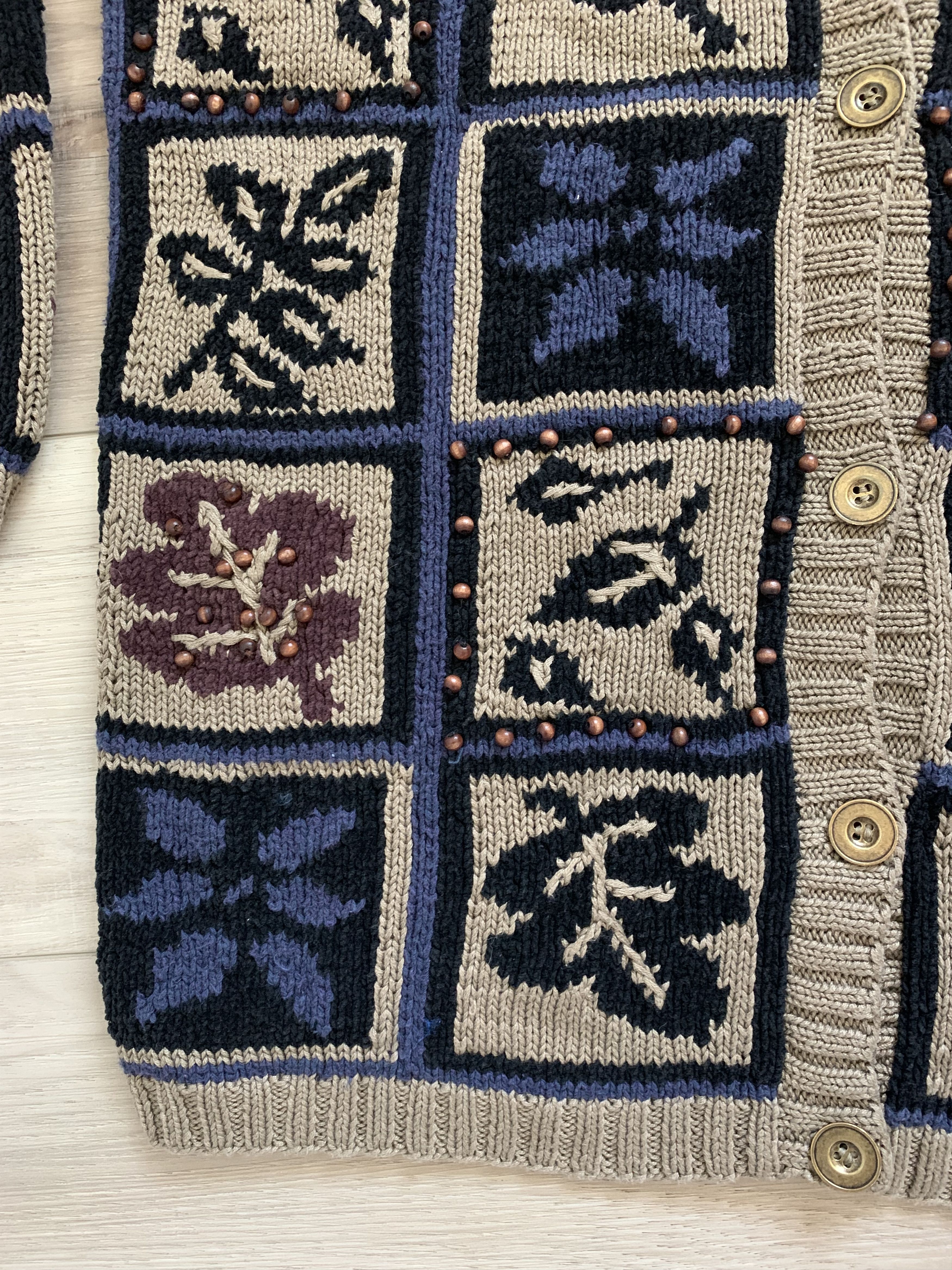 Vintage 1990s COZY HAND KNIT PATTERN CARDIGAN / GRANDPA CORE Size US M / EU 48-50 / 2 - 6 Thumbnail