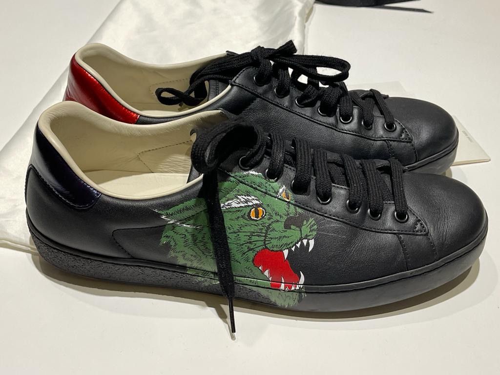 Accor over lave mad Gucci Black Gucci Ace Sneakers with Green Panther | Grailed