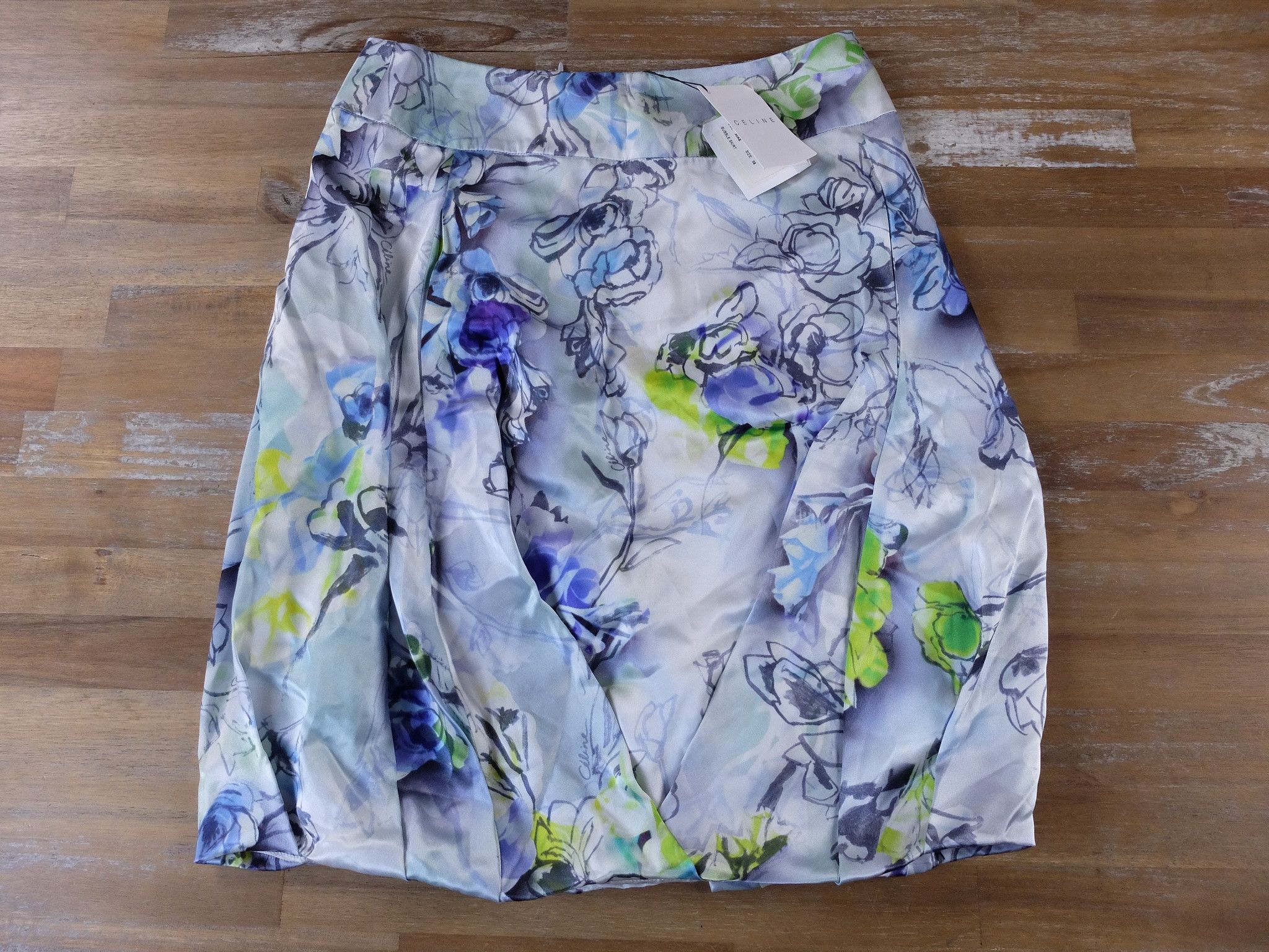 Celine CELINE Paris vintage blue floral bubble silk mini skirt 38 q Size 27" / US 4 / IT 40 - 1 Thumbnail