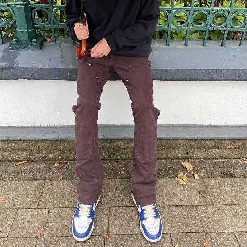 Back Ankle Zipper Straight Flare Denim Pants