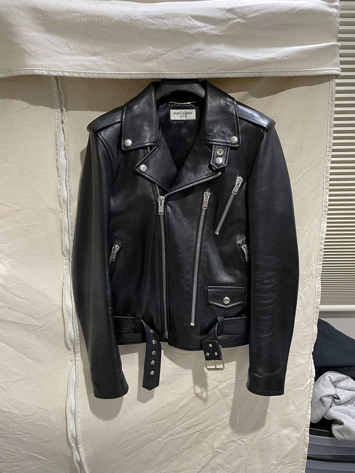 Saint Laurent Paris FW16 Black Lambskin Leather L17 Biker Moto