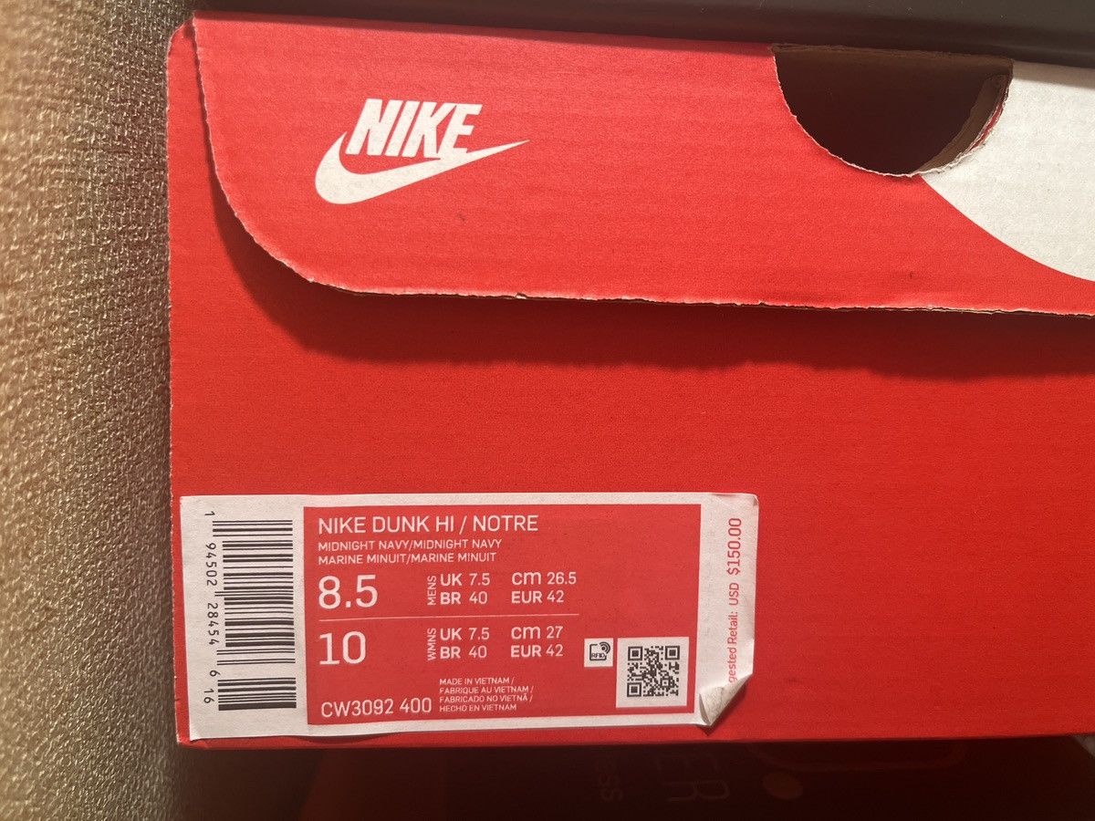 Nike × Notre Notre X Nike Dunk High Top Midnight Navy Suede VERY WORN Size US 8.5 / EU 41-42 - 9 Thumbnail