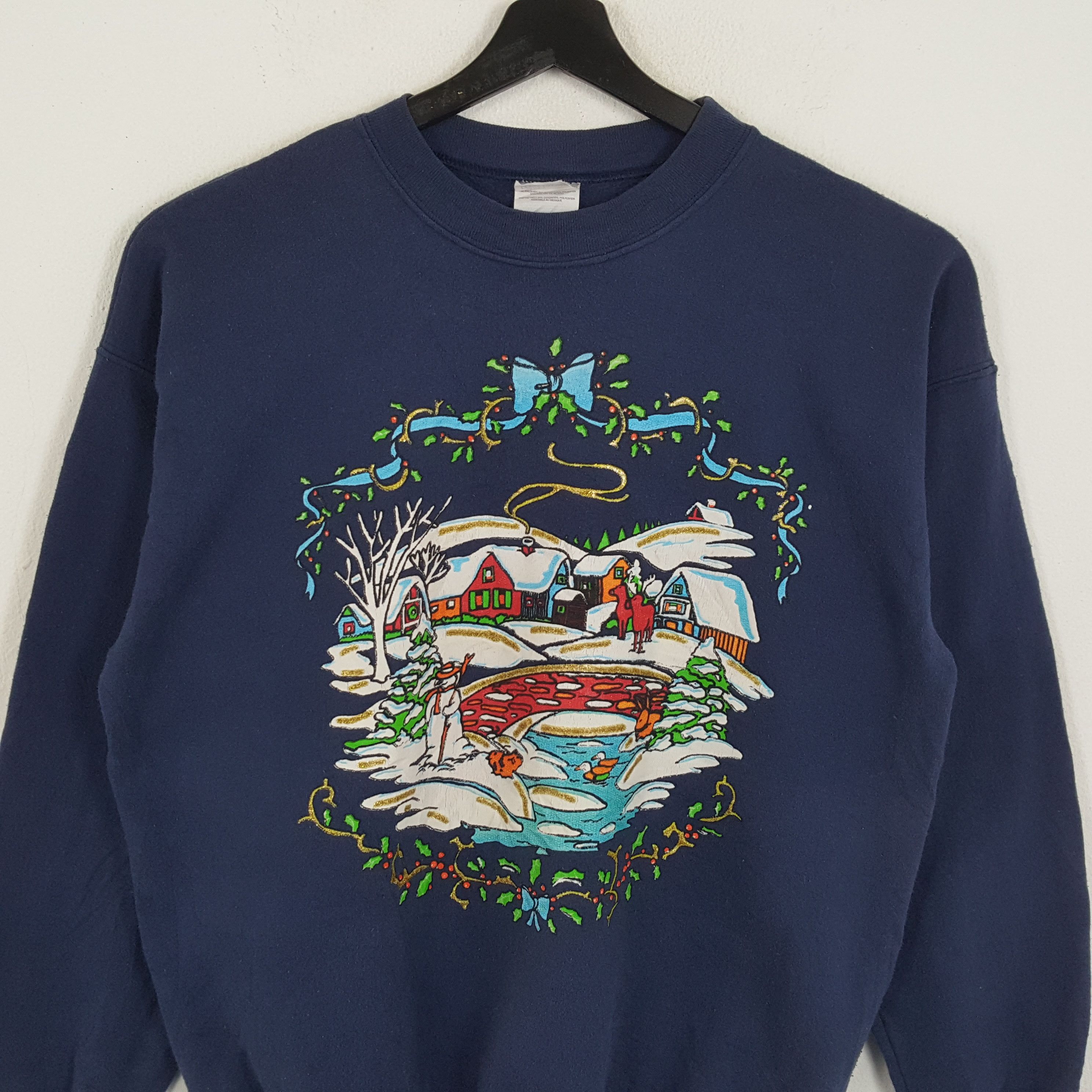 Hanes × Vintage ART Winter Seasons Streetwear Style Vintage Sweatshirt Size US L / EU 52-54 / 3 - 2 Thumbnail