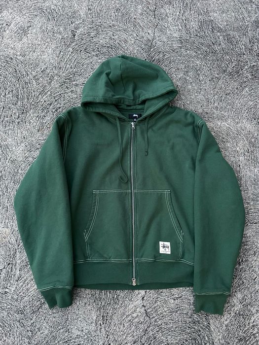 Stussy FW21 Stussy Double Face Label Zip Hoodie Green | Grailed