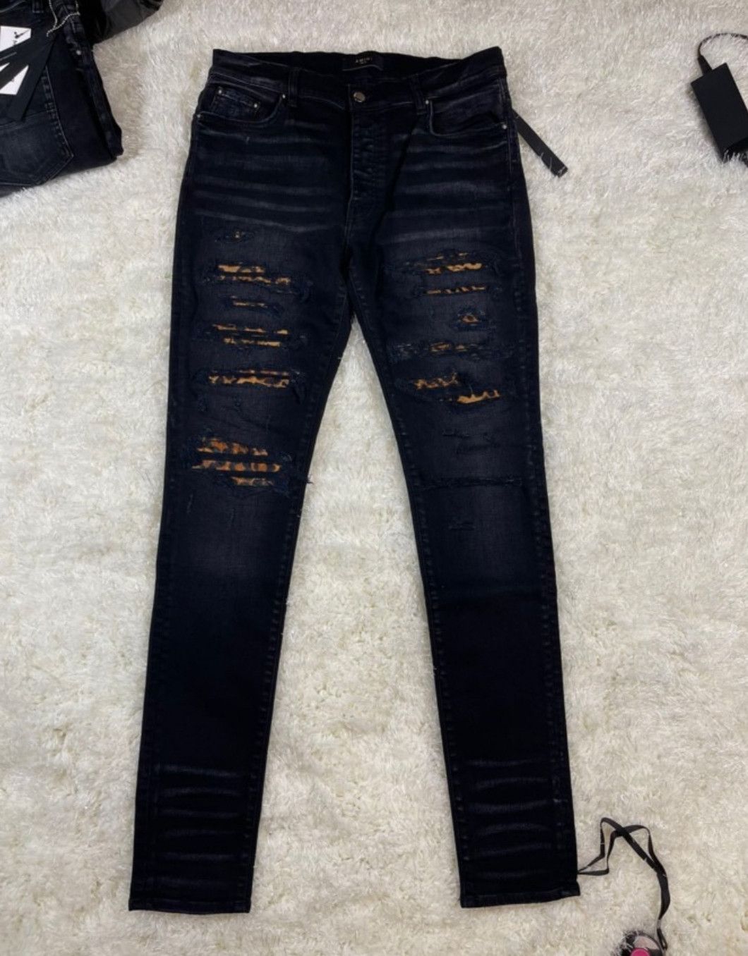 Buy Amiri Leopard Thrasher Jeans 'Clay/Indigo' - MDS105 408