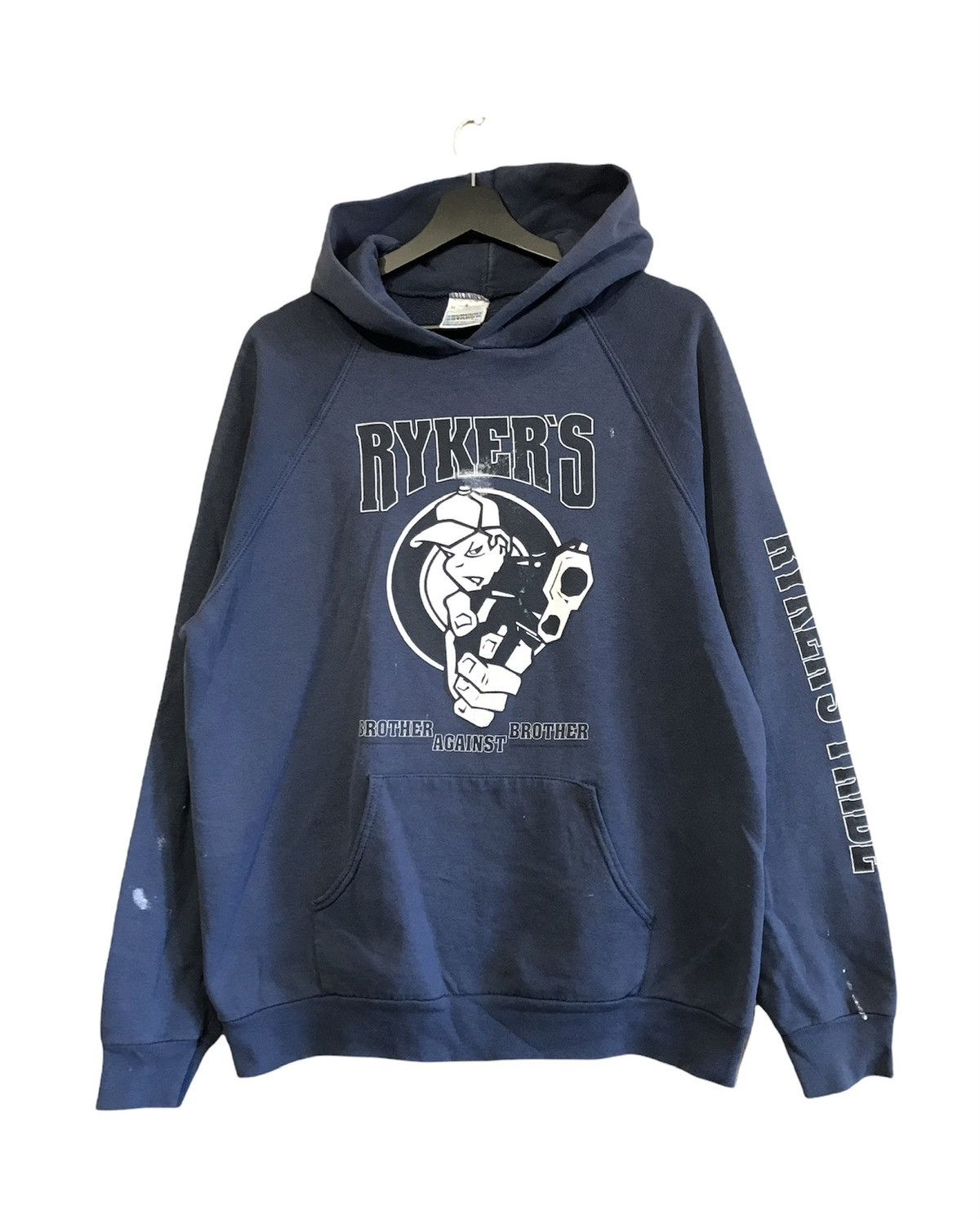 image of Band Tees x Screen Stars Vintage 90's Ryker’S Brother Against Brother Hoodie in Blue, Men's (Size X