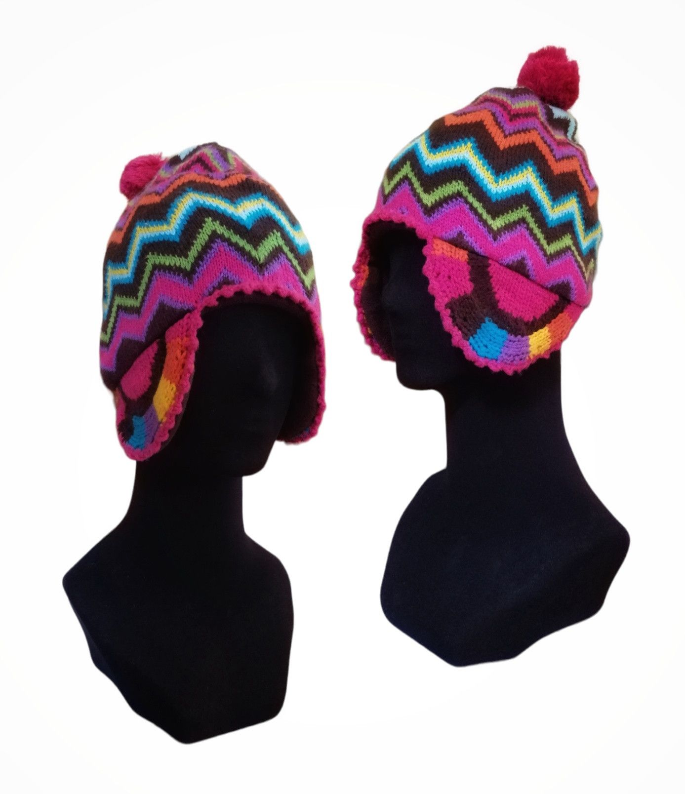 Native Vintage Native Knitting Beanie Earflap Hats Size ONE SIZE - 1 Thumbnail