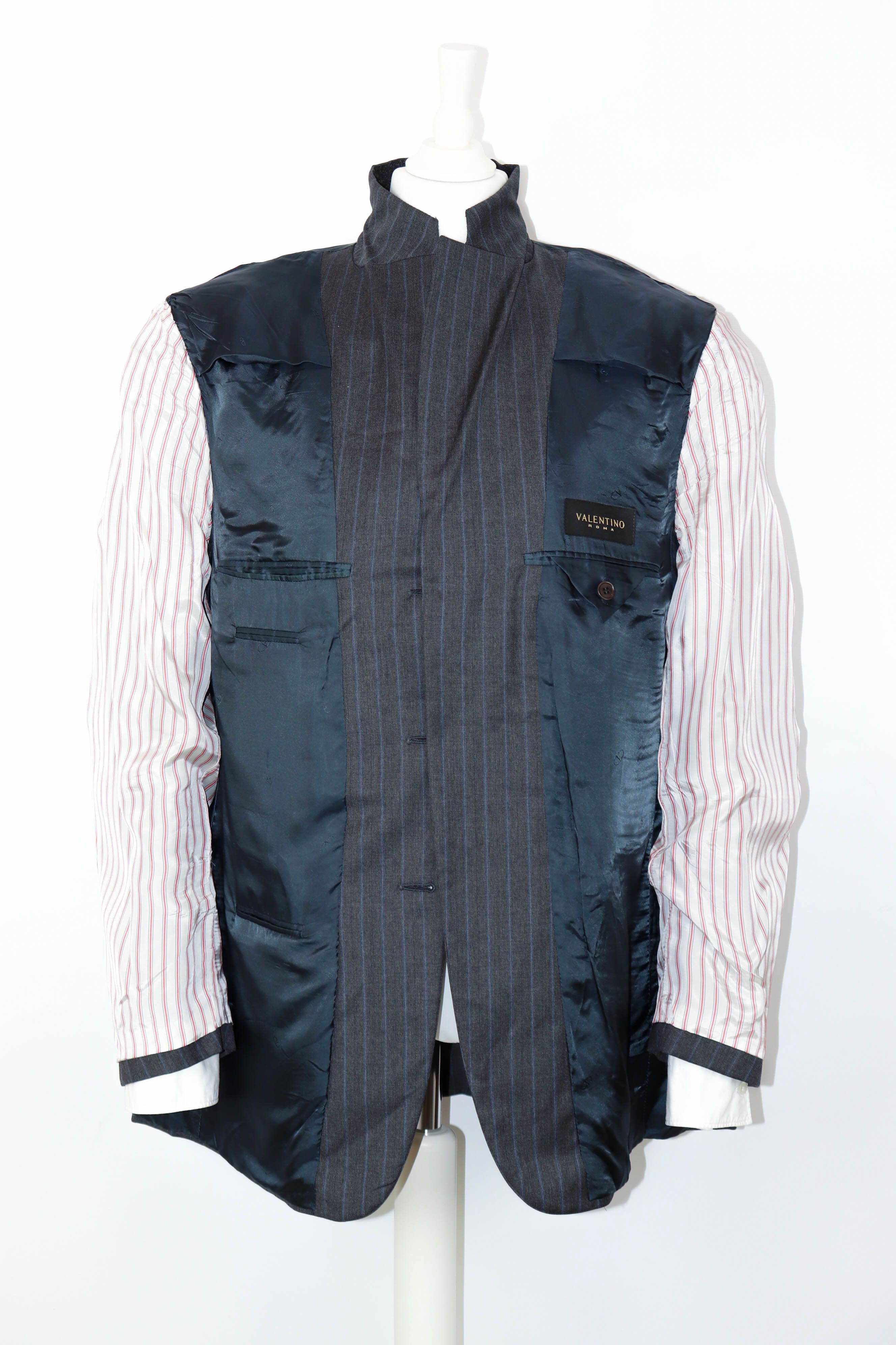 Valentino Men's Valentino Roma Vintage Gray Striped Blazer Jacket Size 44R - 11 Thumbnail