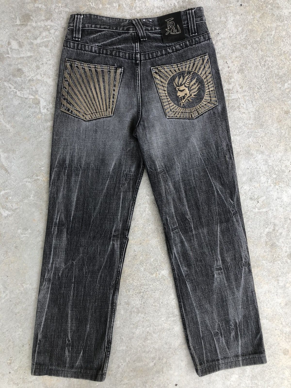 image of Distressed Denim Onirari Embroidered Jeans Distressed Jeans in Black, Men's (Size 32)