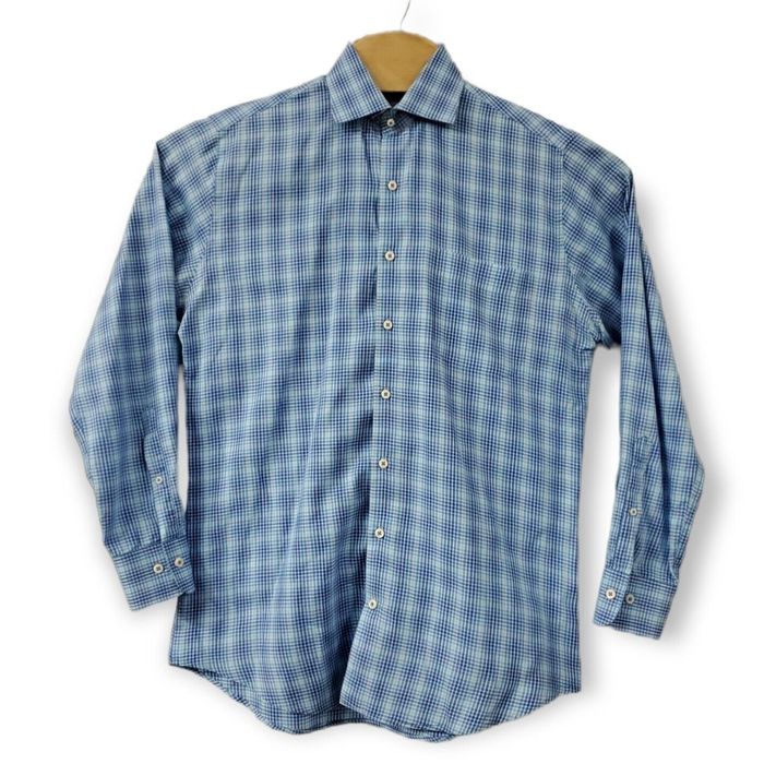 Peter Millar Peter Millar Men's Medium Long Sleeve Blue and White Plaid ...