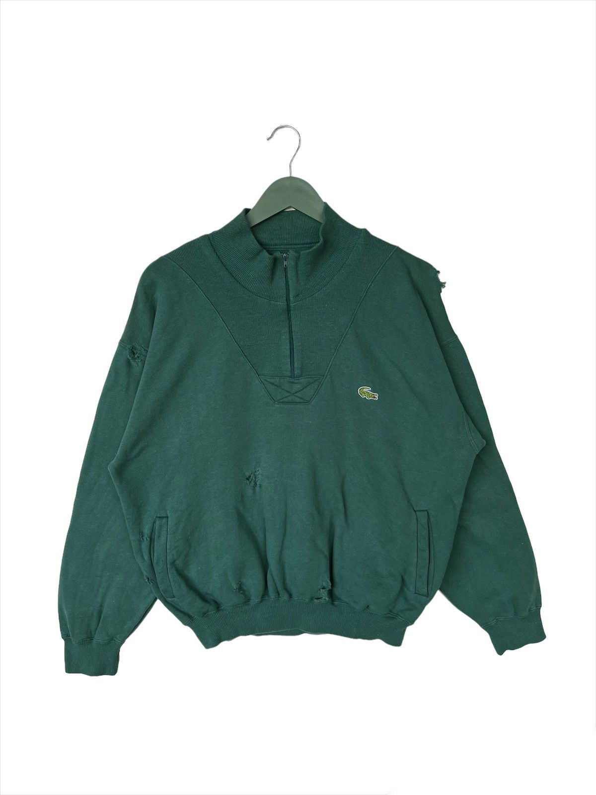 Lacoste Vintage Half Zip Distress Lacoste Sweatshirt Size US S / EU 44-46 / 1 - 1 Thumbnail