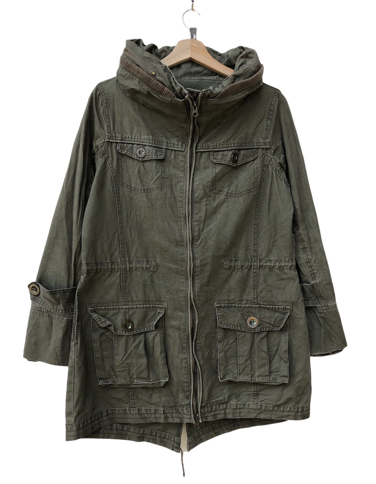 image of Haoanese Brand Back Number Military Jacket in Green, Men's (Size Large)