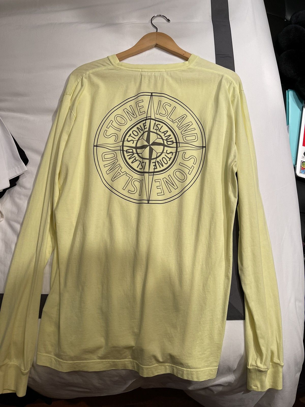 Stone Island yellow long sleeve graphic on back T-shirt