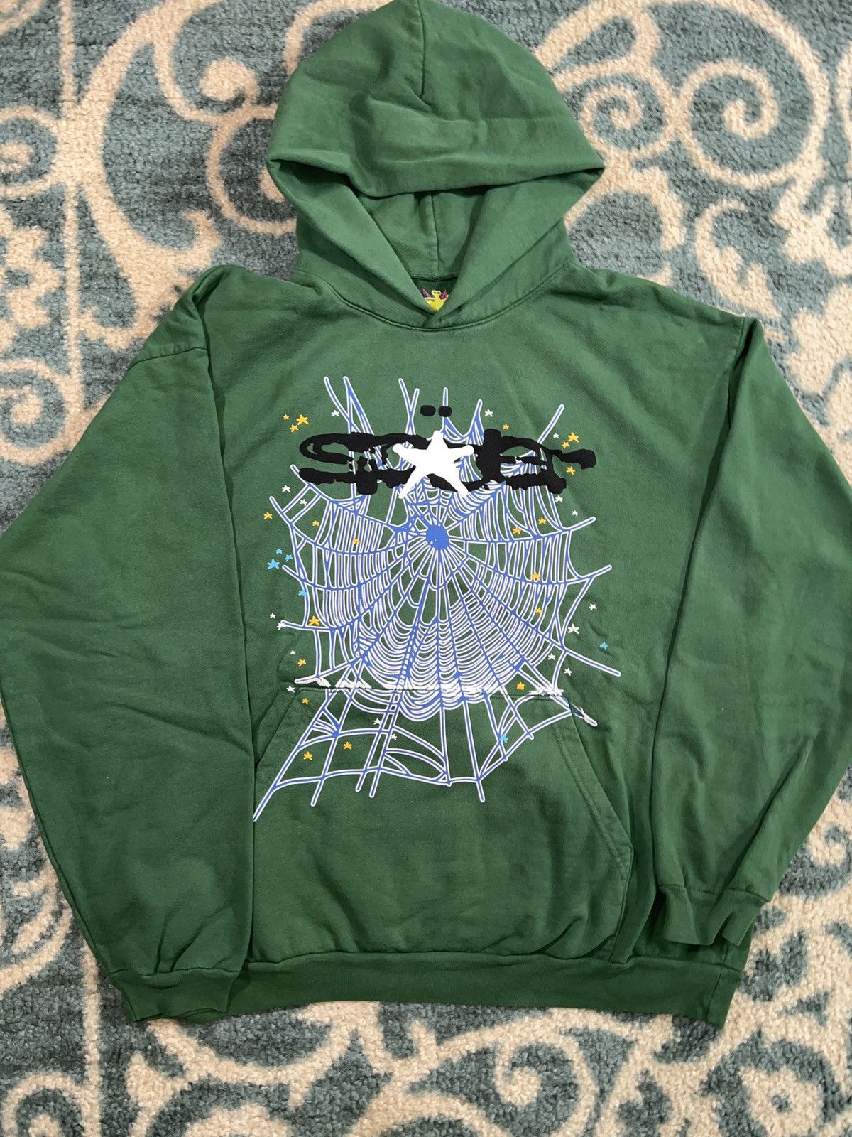 image of Spider Worldwide x Young Thug Sp5Der Worldwide Green And Blue Hoodie in Green/Blue, Men's (Size XL)