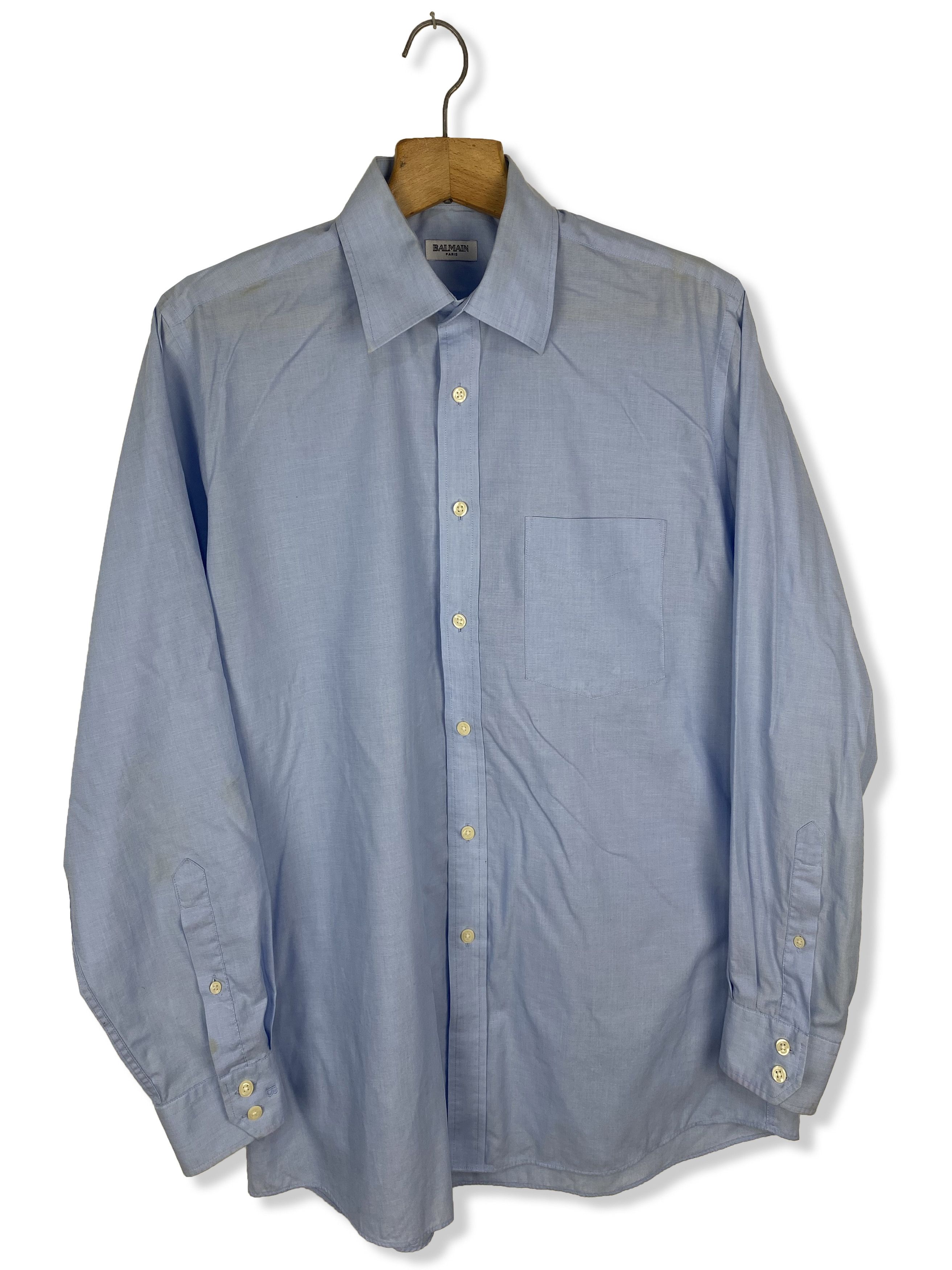 Balmain Vintage BALMAIN Plain Blue Button Up Shirt M397 Size US L / EU 52-54 / 3 - 1 Thumbnail