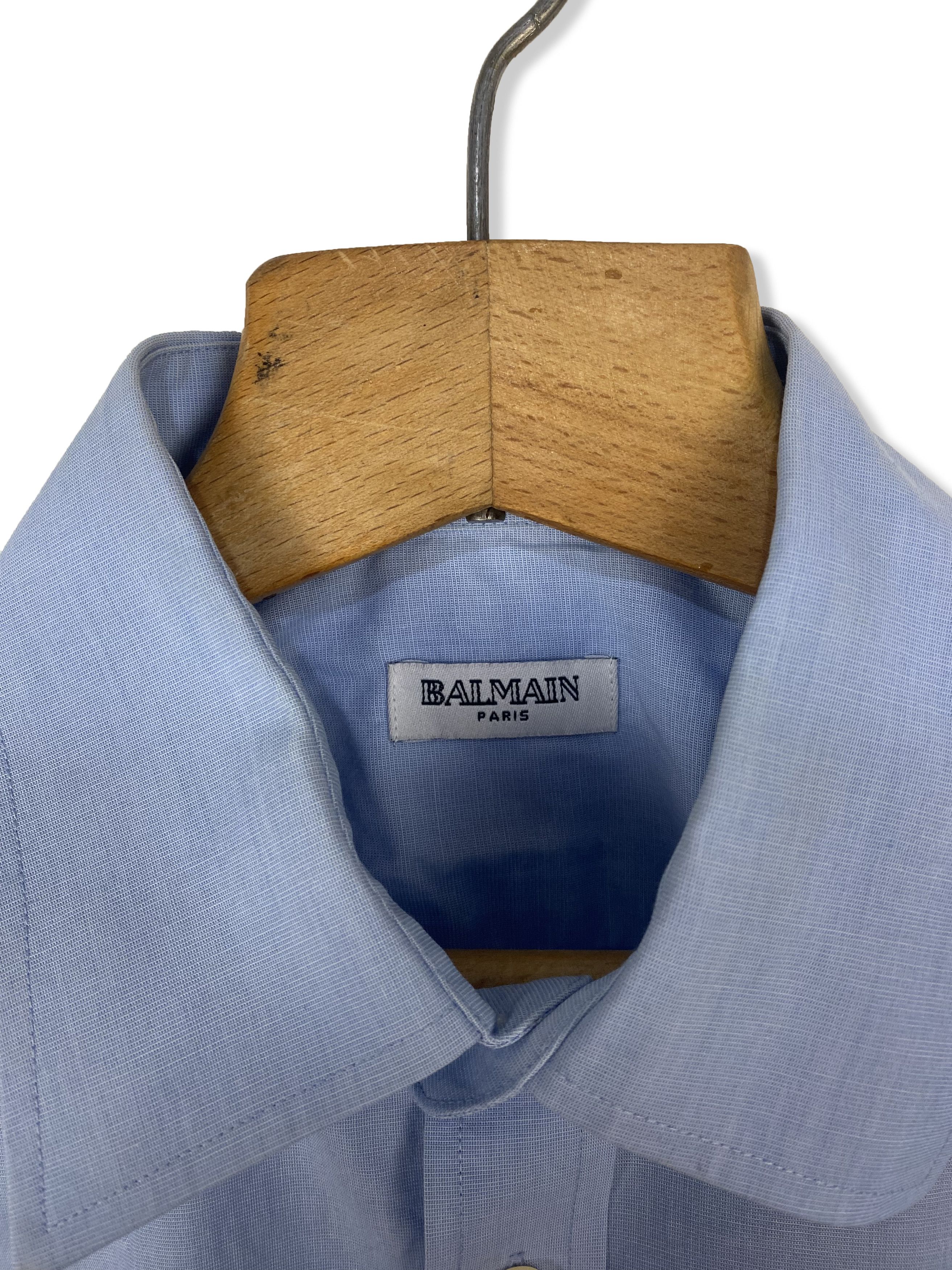 Balmain Vintage BALMAIN Plain Blue Button Up Shirt M397 Size US L / EU 52-54 / 3 - 3 Thumbnail