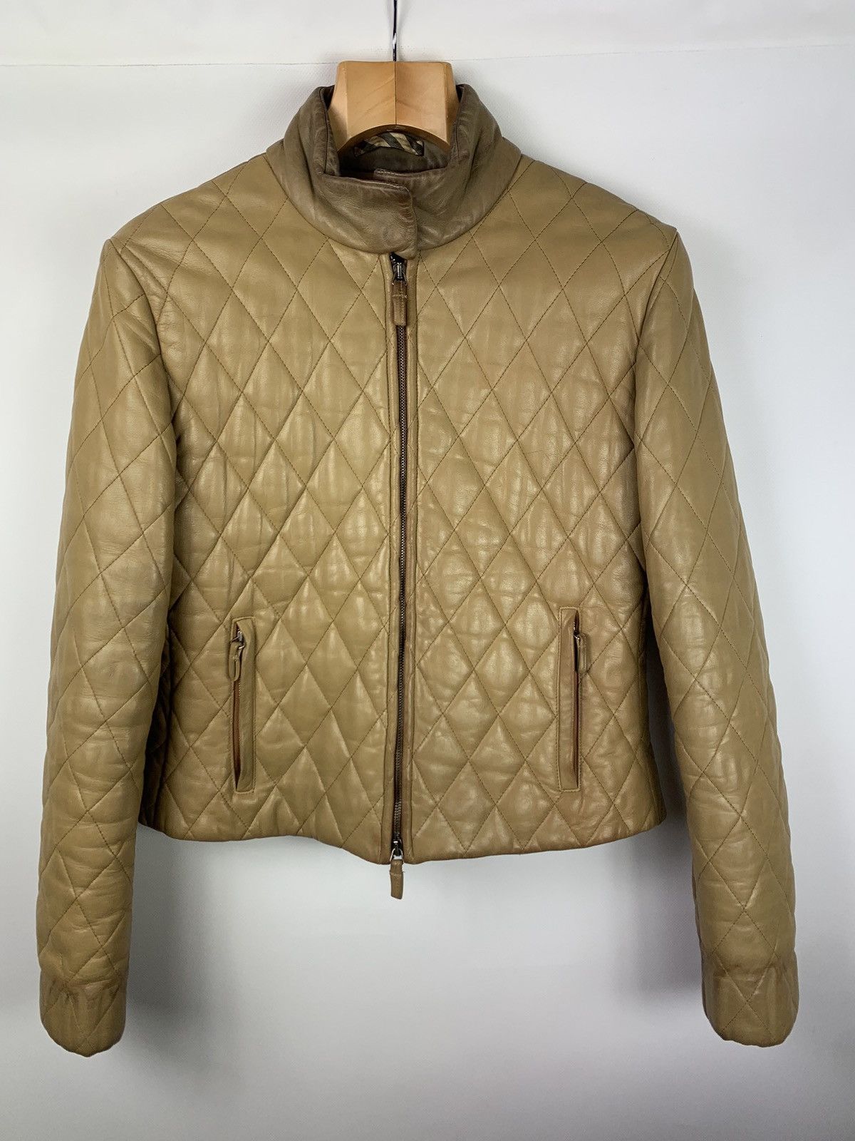 image of Burberry London Vintage Women’S Quilted Leather Jacket in Brown, Women's (Size Small)