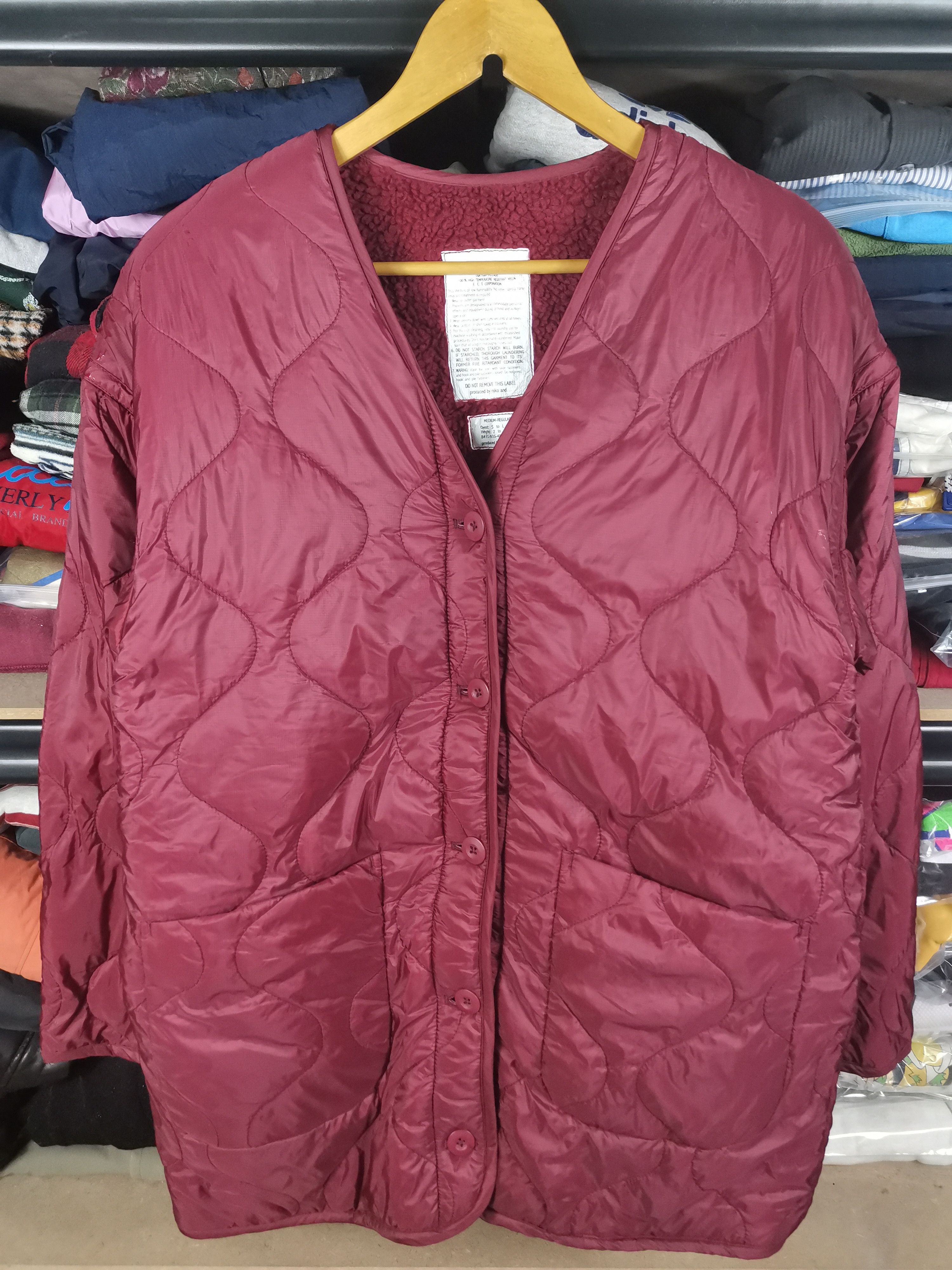 image of 70's Reproduction Military Quilted Jacket in Maroon, Men's (Size Medium)