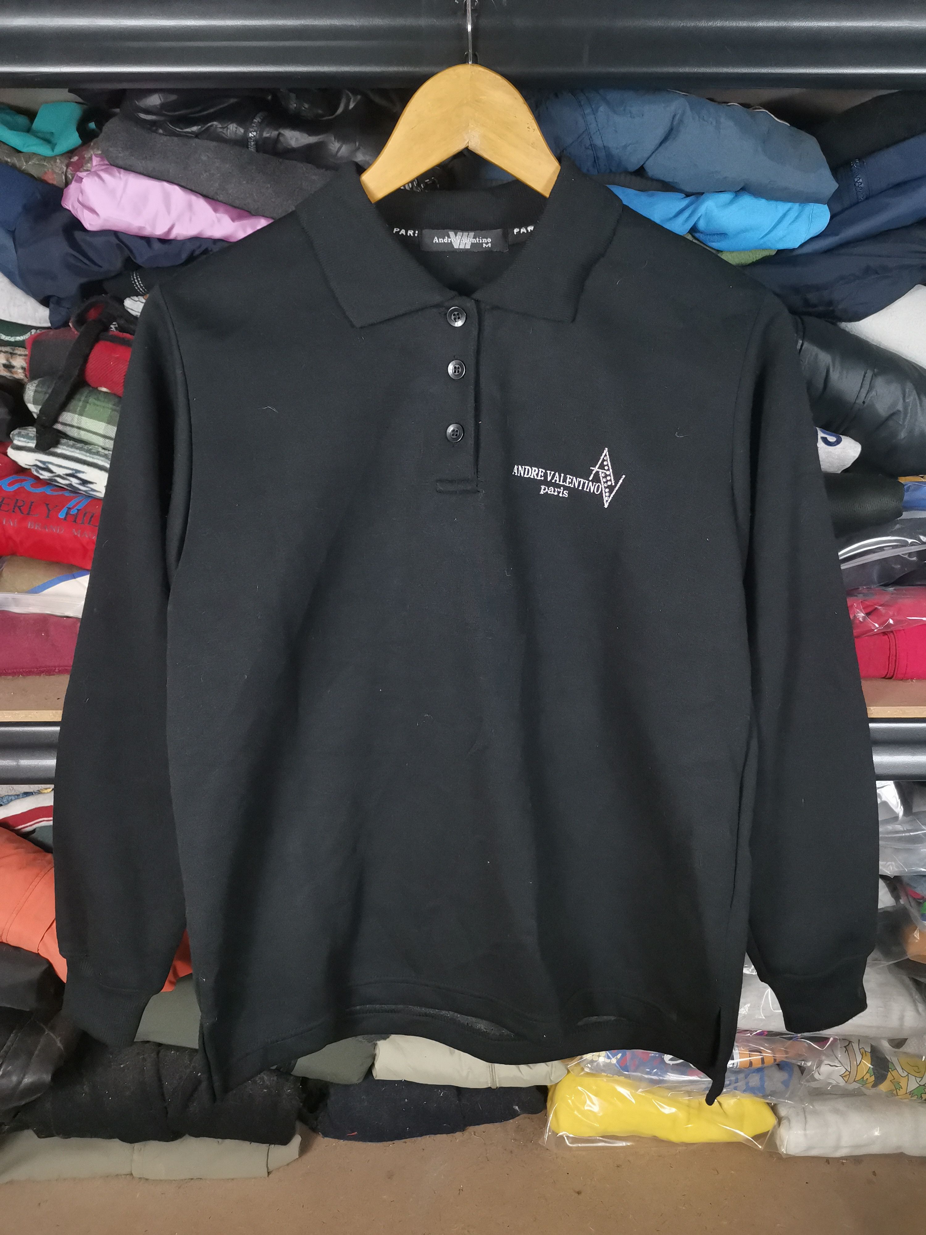 image of Italian Designers Vintage Claudio Valentino Polo Shirt in Black, Men's (Size Medium)