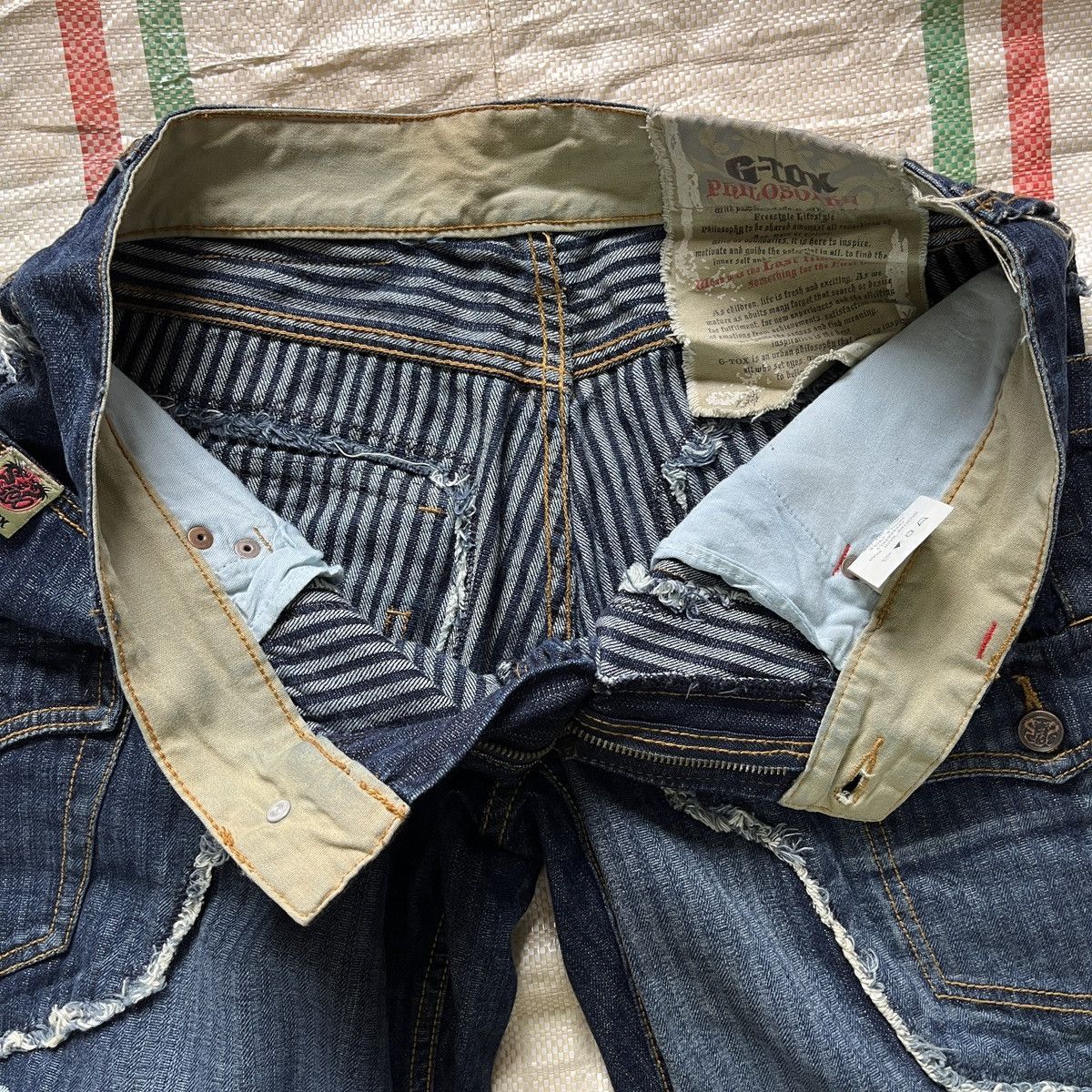 Vintage G-Tox Hickory Distressed Denim Jeans With Cargo Pockets Size US 34 / EU 50 - 18 Thumbnail
