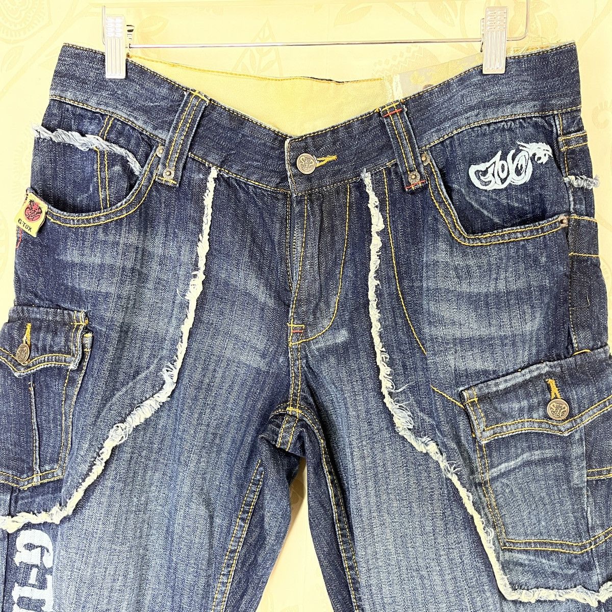 Vintage G-Tox Hickory Distressed Denim Jeans With Cargo Pockets Size US 34 / EU 50 - 5 Thumbnail