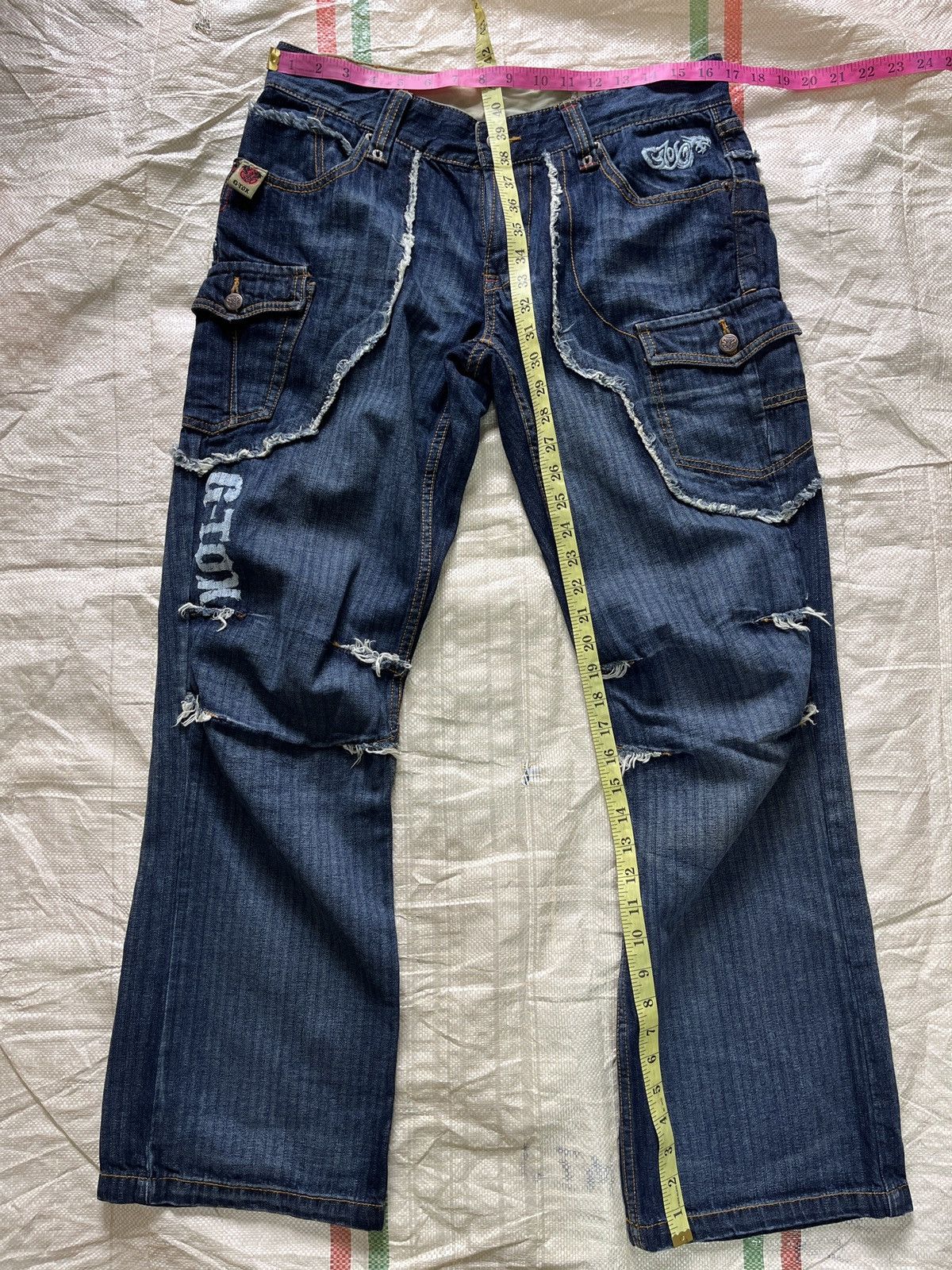 Vintage G-Tox Hickory Distressed Denim Jeans With Cargo Pockets Size US 34 / EU 50 - 4 Thumbnail