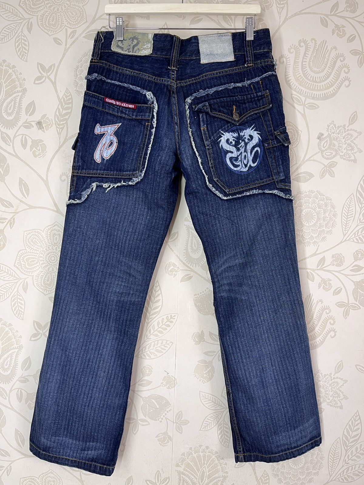 Vintage G-Tox Hickory Distressed Denim Jeans With Cargo Pockets Size US 34 / EU 50 - 2 Thumbnail