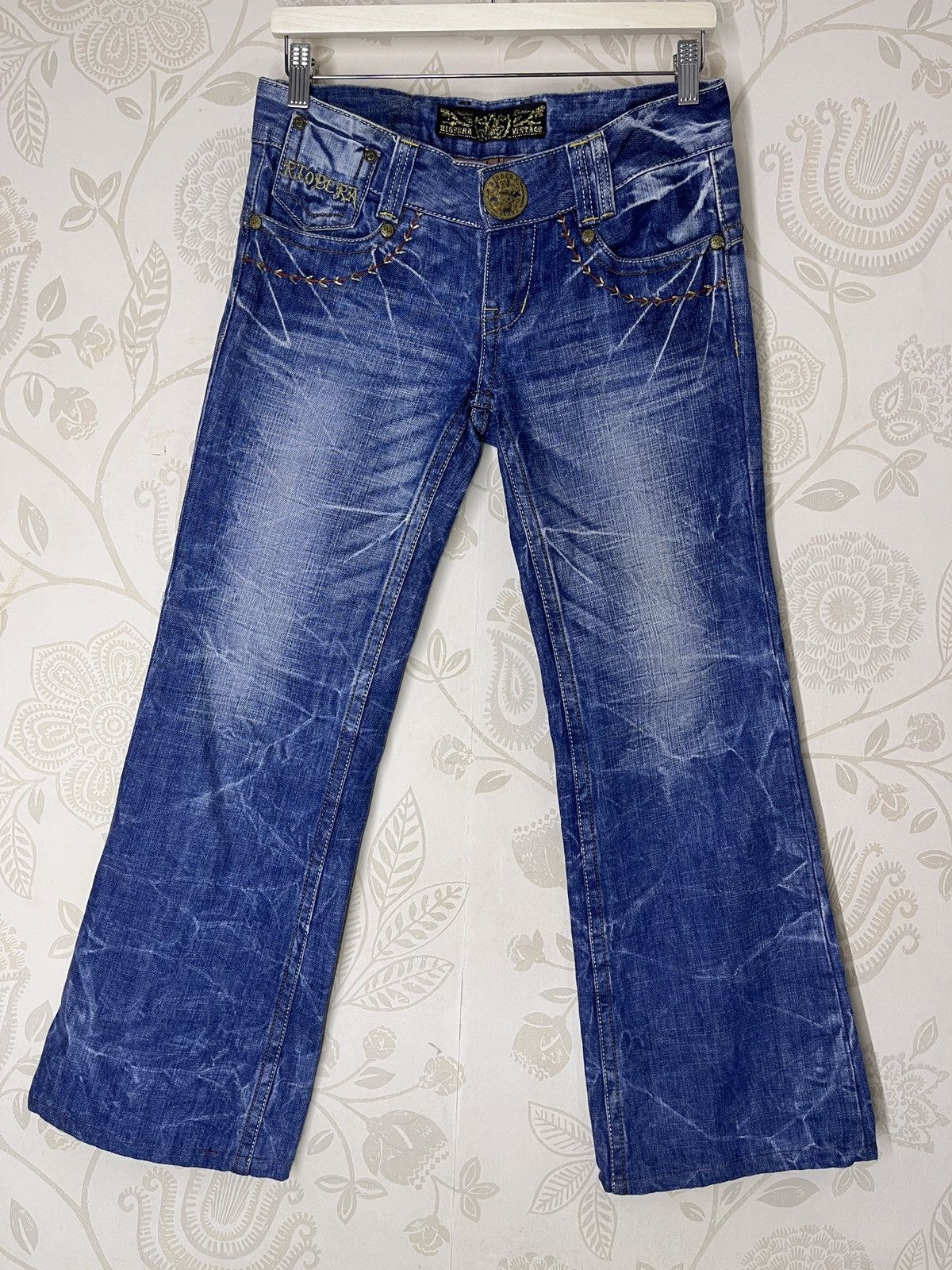Riobera Seditionaries Skulls Button Acid Wash Denim Jeans