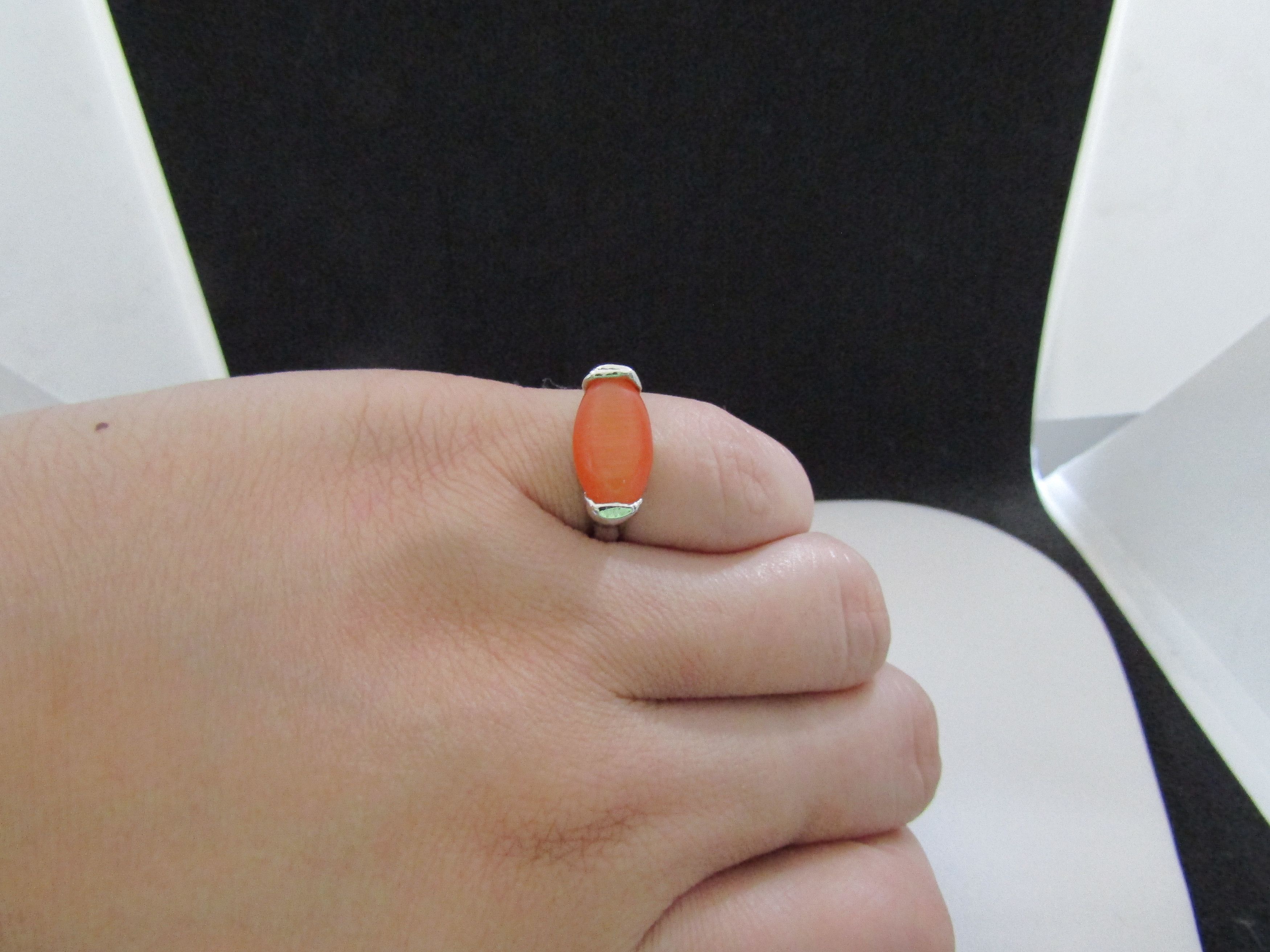 Jewelry Orange Cat Eye Stone Ring - size 6.25 Size ONE SIZE - 3 Thumbnail