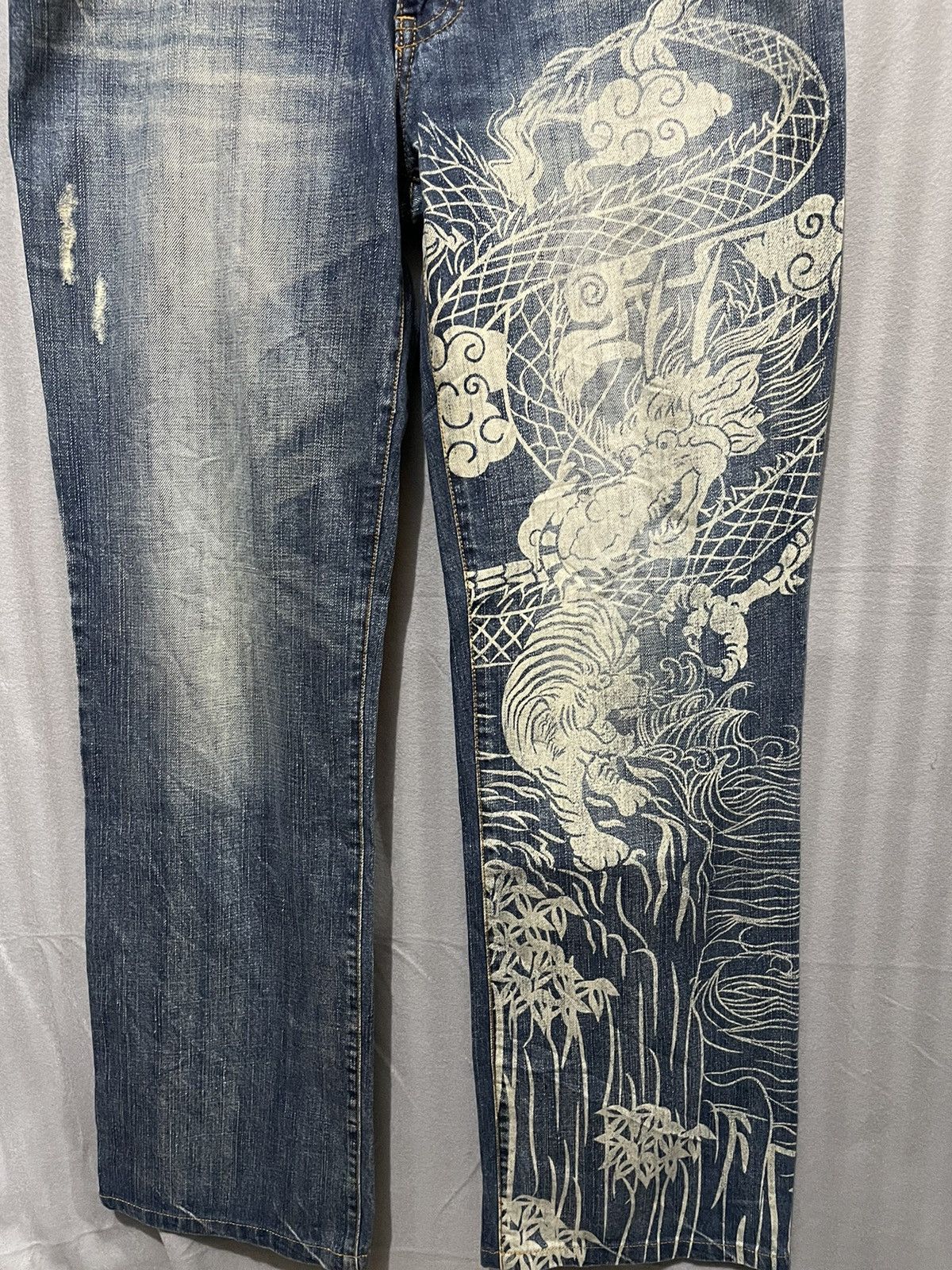 If Six Was Nine Rare Japanese Dragon Printed Distressed Jeans Size US 37 - 5 Thumbnail
