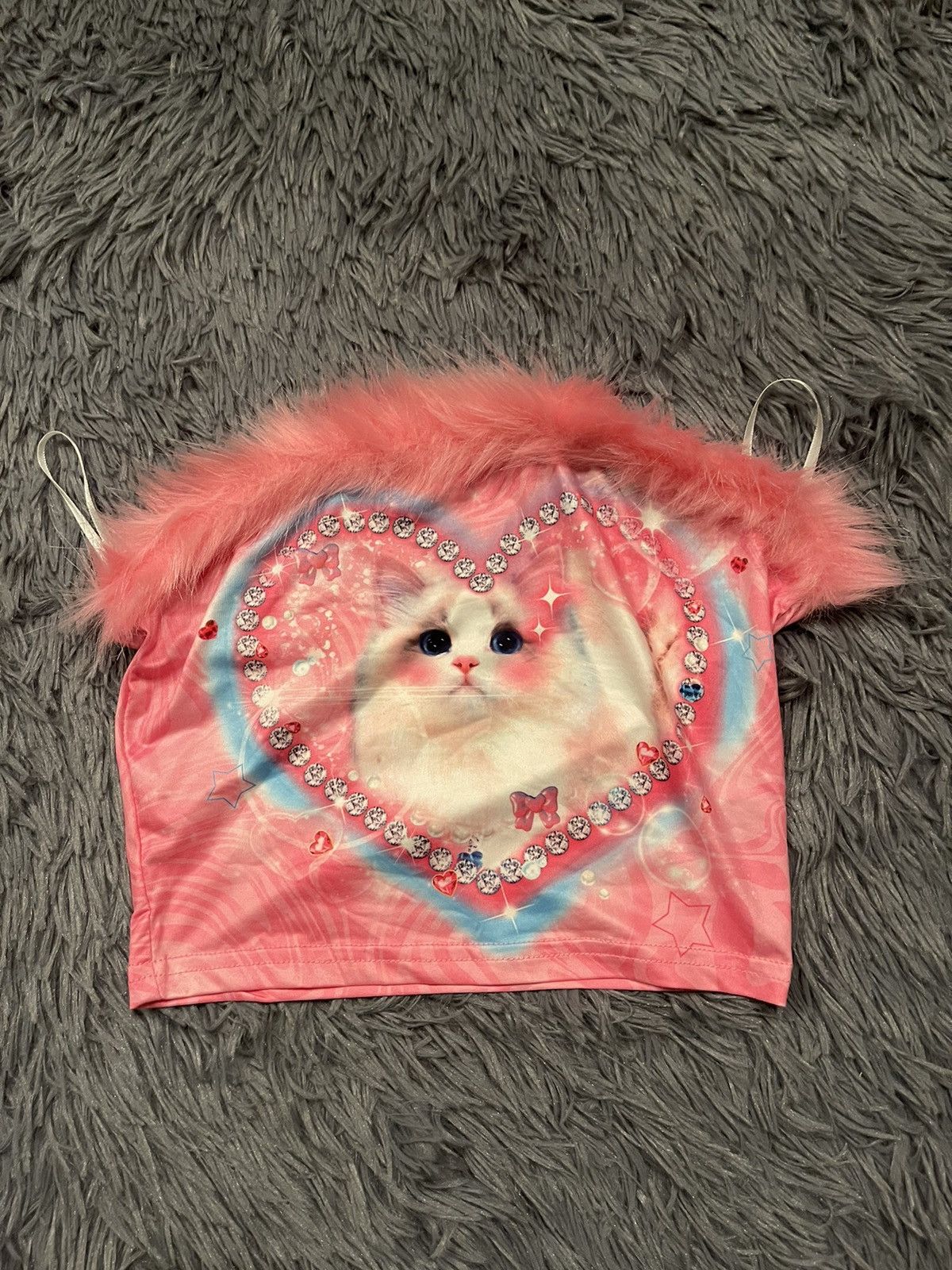 Vintage Y2K avant garde fuzzy kitten printed crop top Size XS / US 0-2 / IT 36-38 - 2 Thumbnail