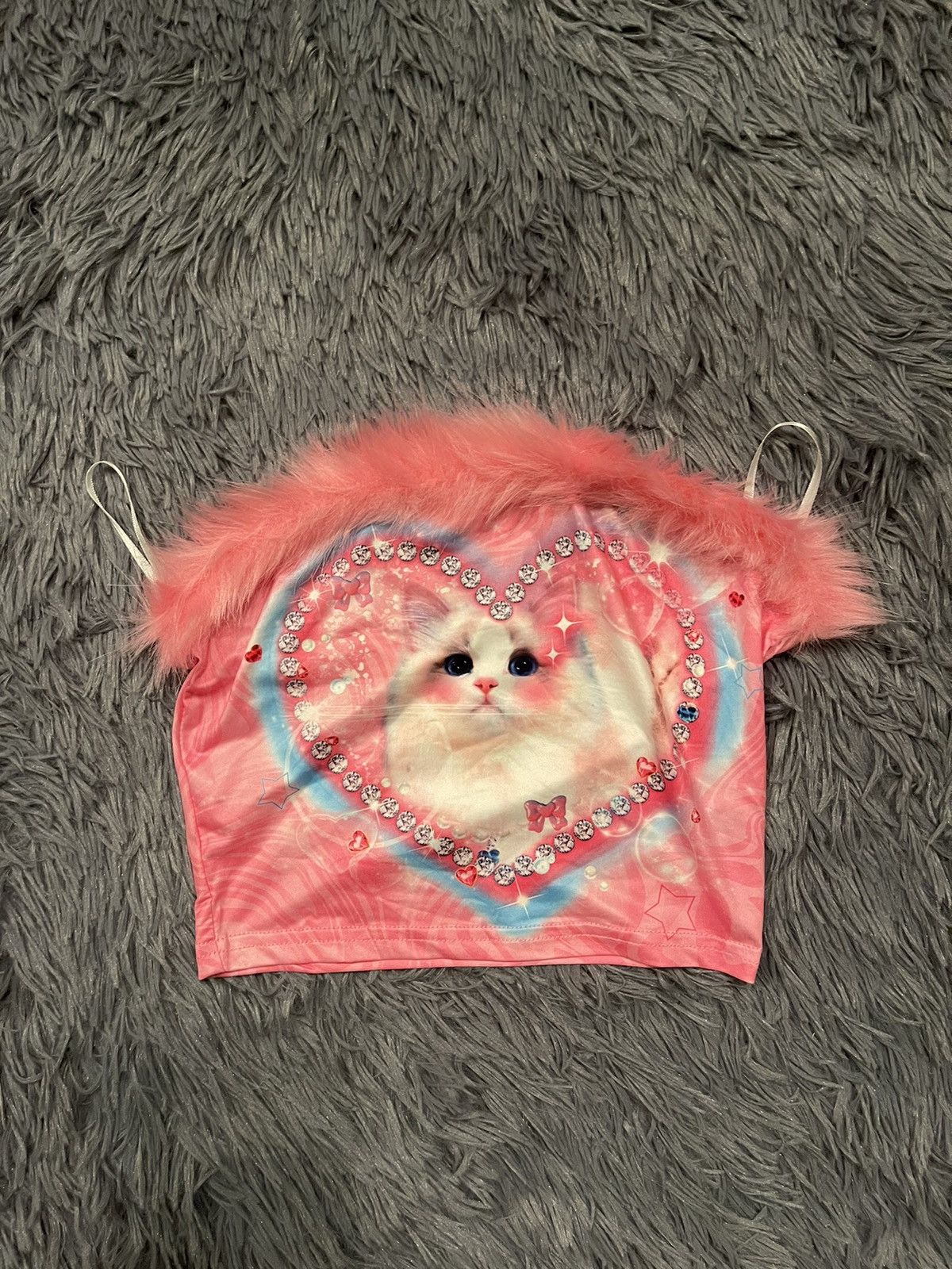 Vintage Y2K avant garde fuzzy kitten printed crop top Size XS / US 0-2 / IT 36-38 - 1 Thumbnail