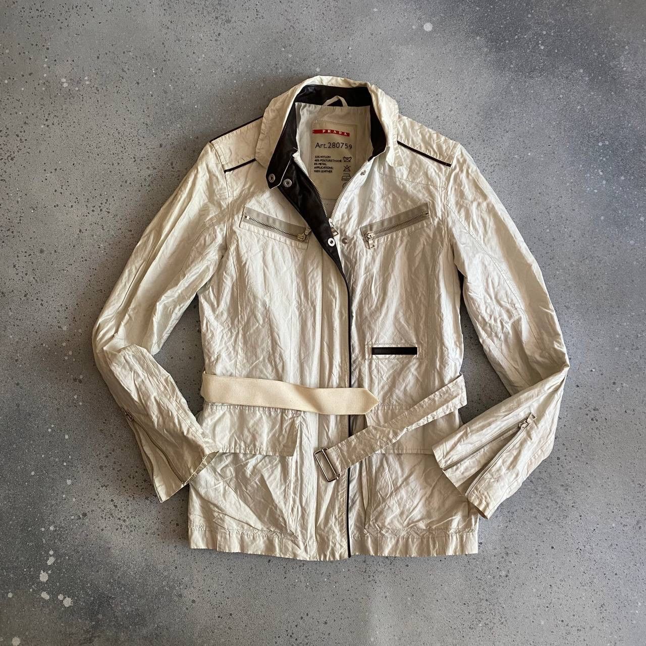 Prada Milano Vintage Zip Details Belted Leather/Nylon Jacket