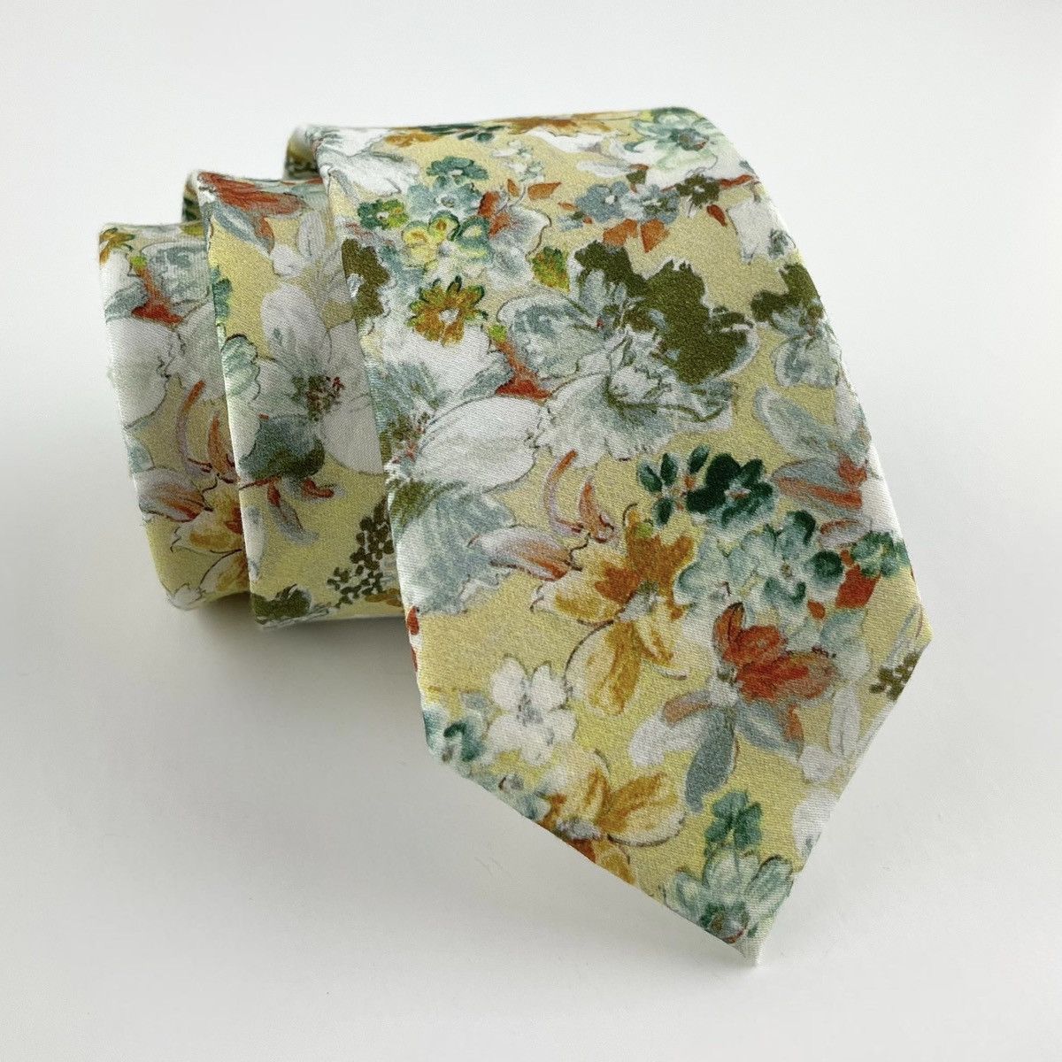 Other Men’s Yellow Tropical Floral Necktie, Slim 2.5” Width Size ONE SIZE - 2 Thumbnail
