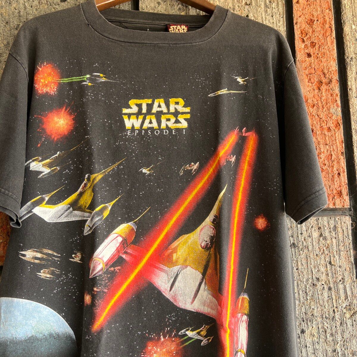 Pre-owned Movie X Star Wars Vtg ‘90s Star Wars Episode 1 All Over Print Movie Tee Shirt In White