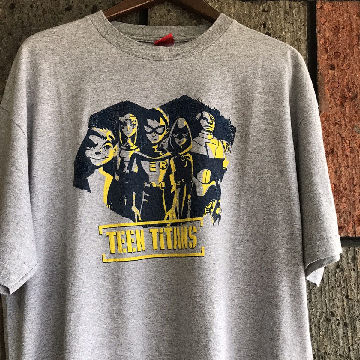 image of Cartoon Network x Dc Comics VTG ‘00S Teen Titans Tv Show Promo Tee Shirt Robin Cyborg in Heaher Gra
