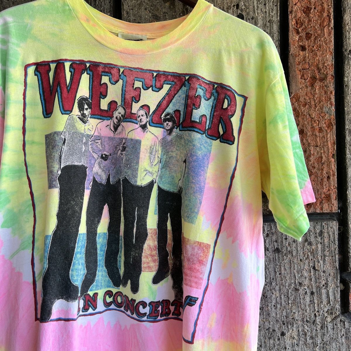 image of Band Tees x Brockum VTG ‘90S Weezer Parking Lot Boot Pinkerton Blue Album in Tie Dye (Size Large)