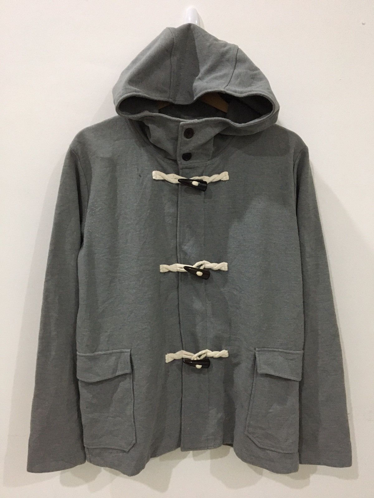image of Plus One Clothing Plus One - Duffle Hoodies Toggle Fastenings Button & Zipper in Light Grey (Size L