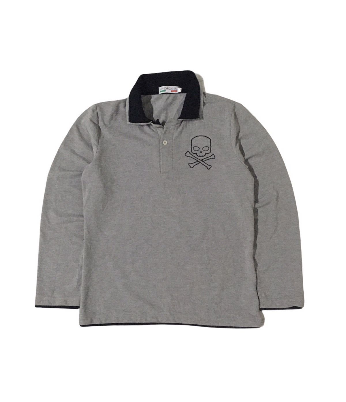 image of Hydrogen Italy Hydrogen Skull Logo Long Sleeve Polo Shirts in Grey, Men's (Size Small)