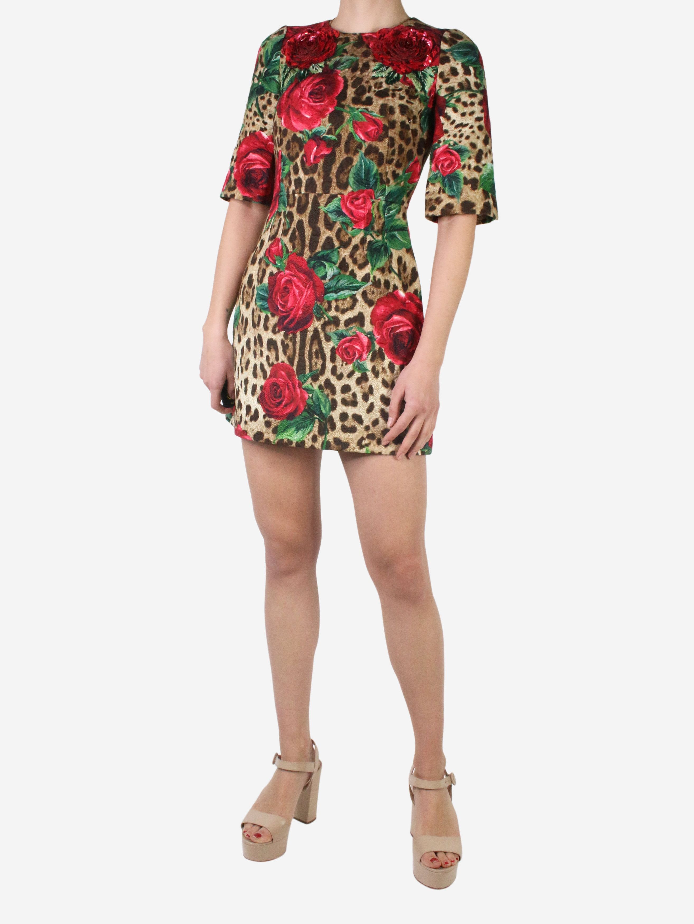 Brown leopard print mini dress - size IT 38