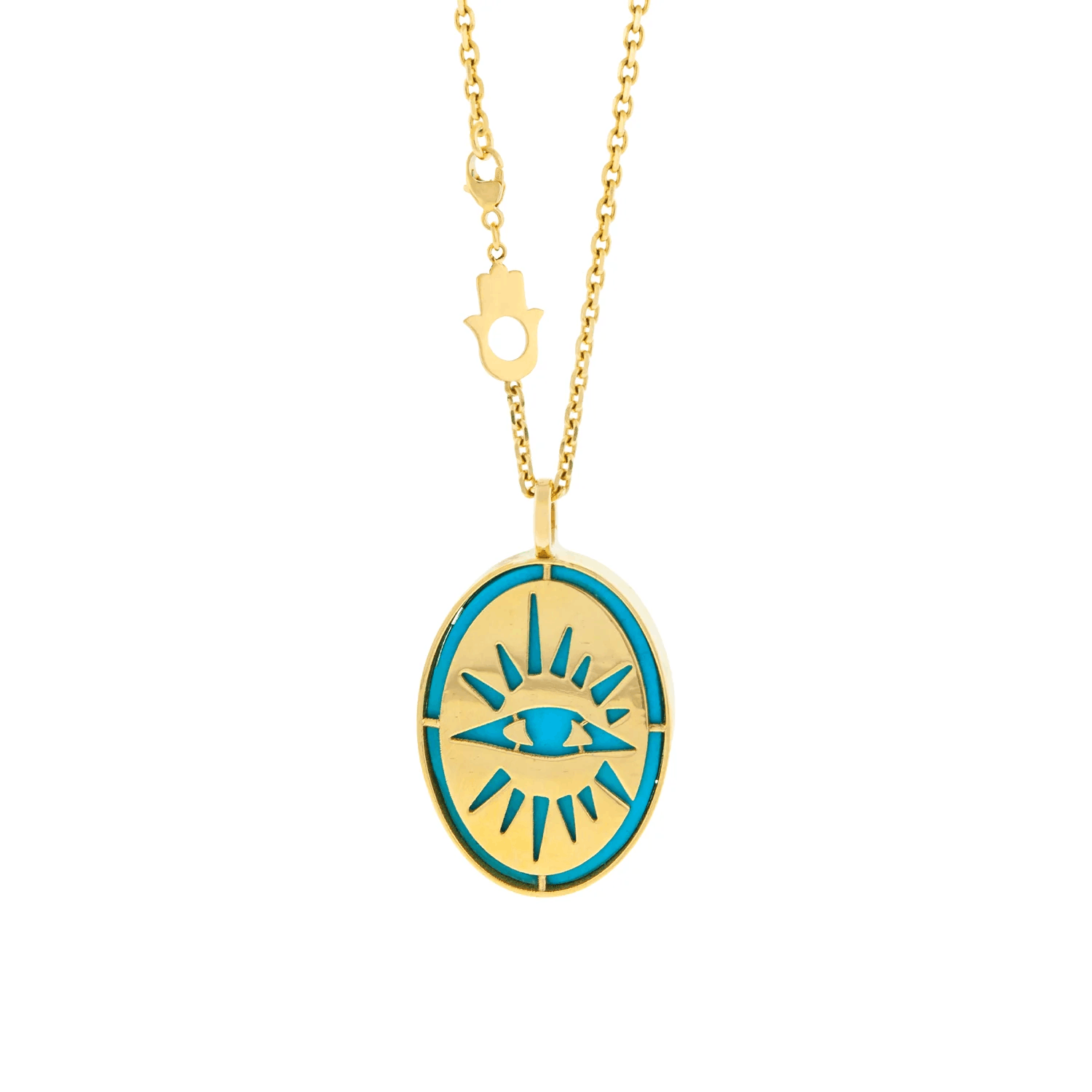 Luis Morais 14k Gold Evil Eye Medallion Pendant Turquoise 24 inch Chain Size ONE SIZE - 2 Thumbnail
