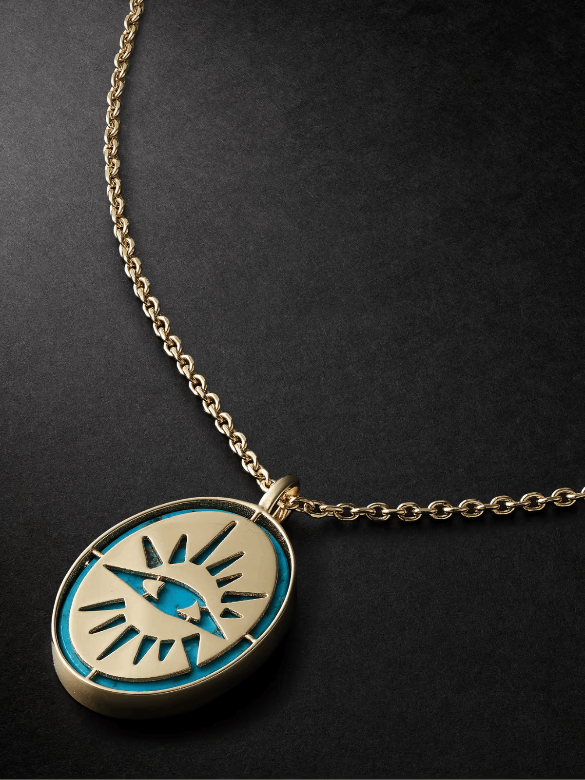 Luis Morais 14k Gold Evil Eye Medallion Pendant Turquoise 24 inch Chain Size ONE SIZE - 6 Thumbnail