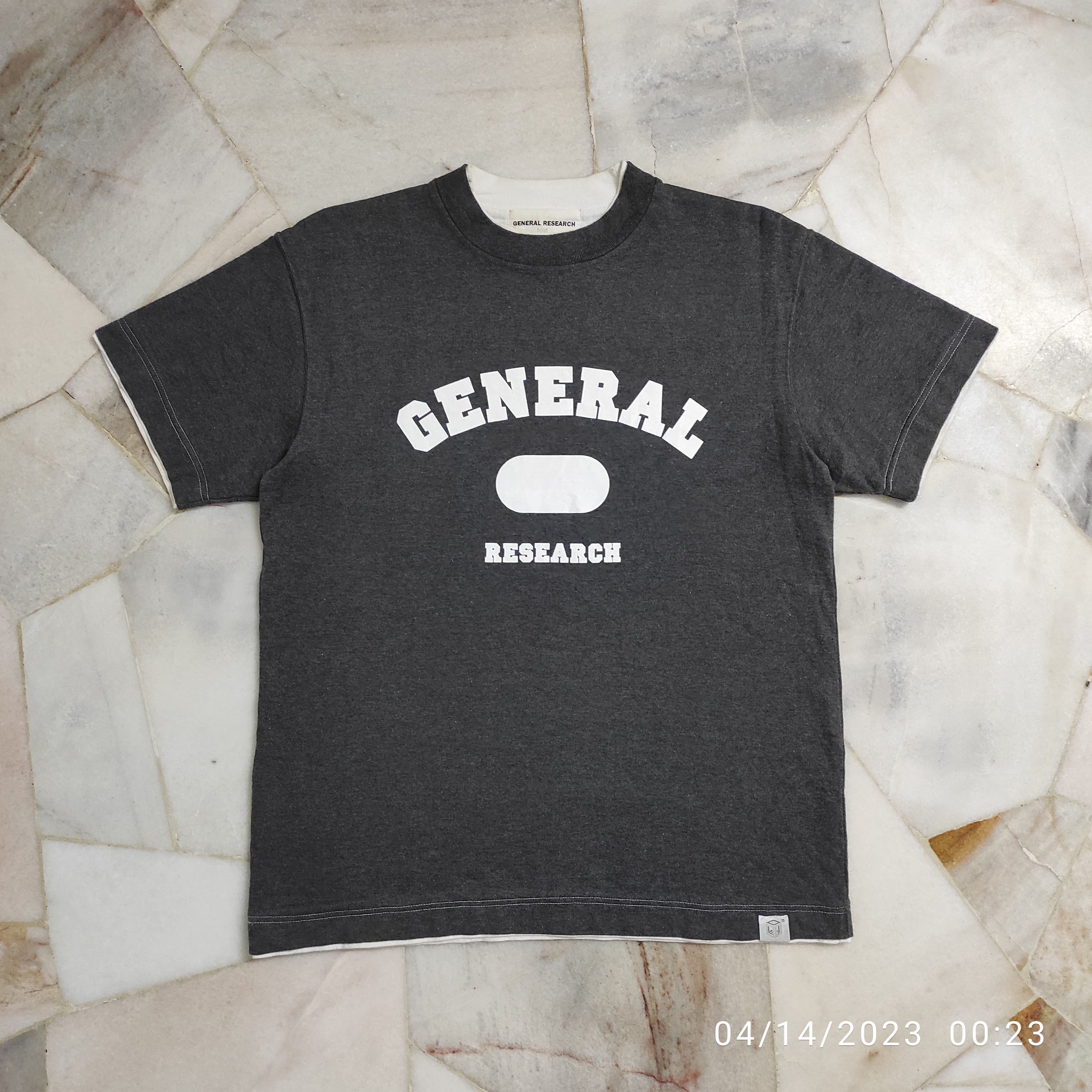 image of Archival Clothing x General Research Aw2000 General Research Double Layer Spell Out Tee in Charcoal