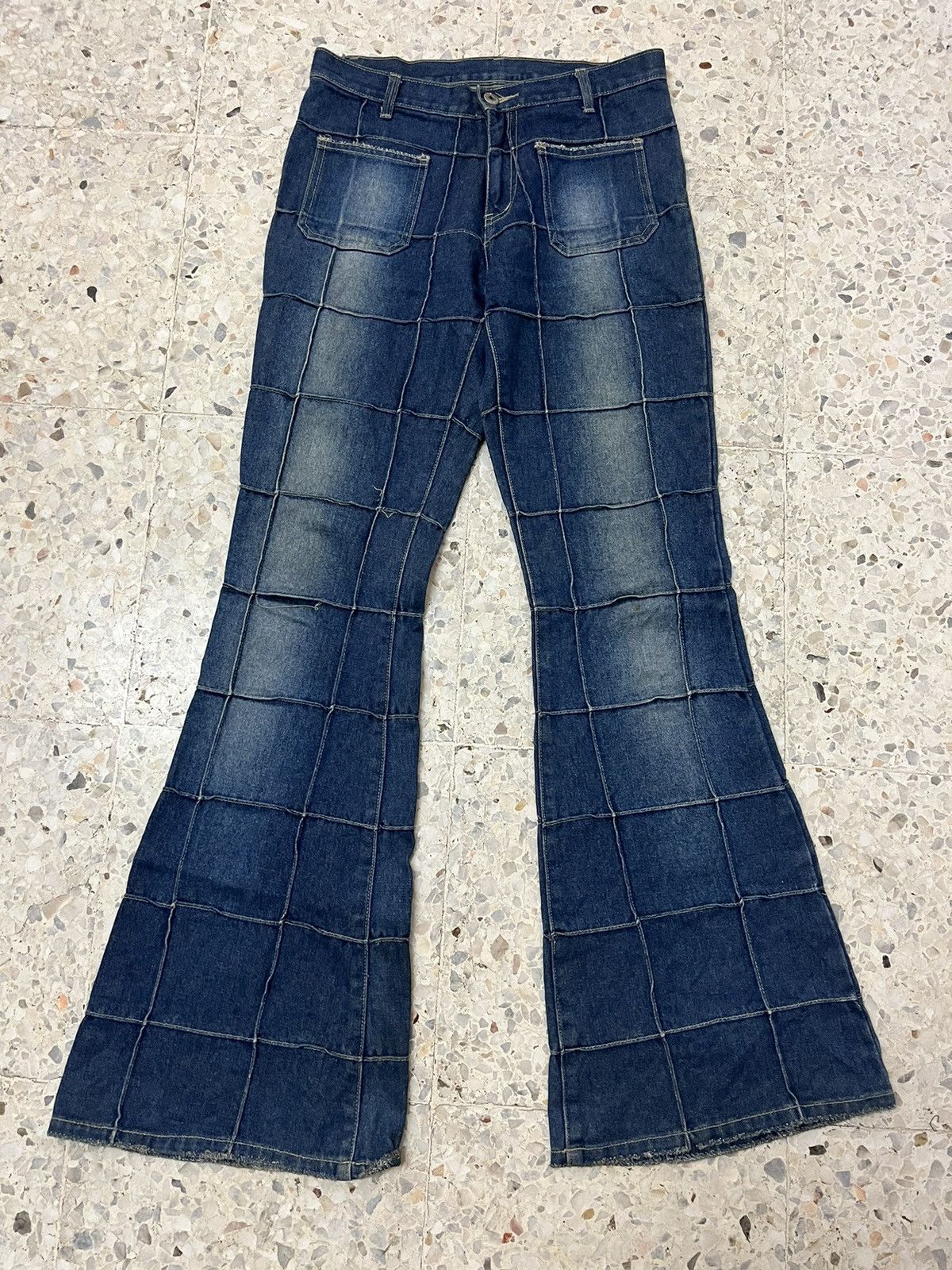 Japanese brand bell bottom patchwork design denim