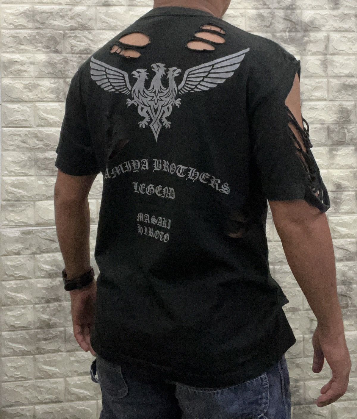 image of Highs And Lows High & Low Distress Black T Shirt, Men's (Size Large)