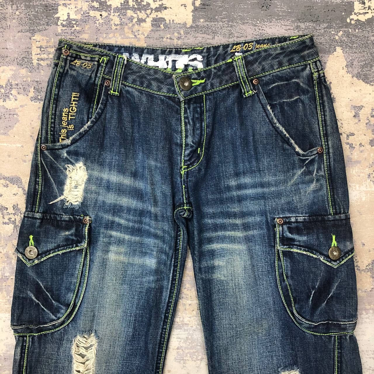 Japanese Brand P279 LOVE POWER SOUL LB-03 FLARED CARGO JEANS Size US 31 - 3 Thumbnail